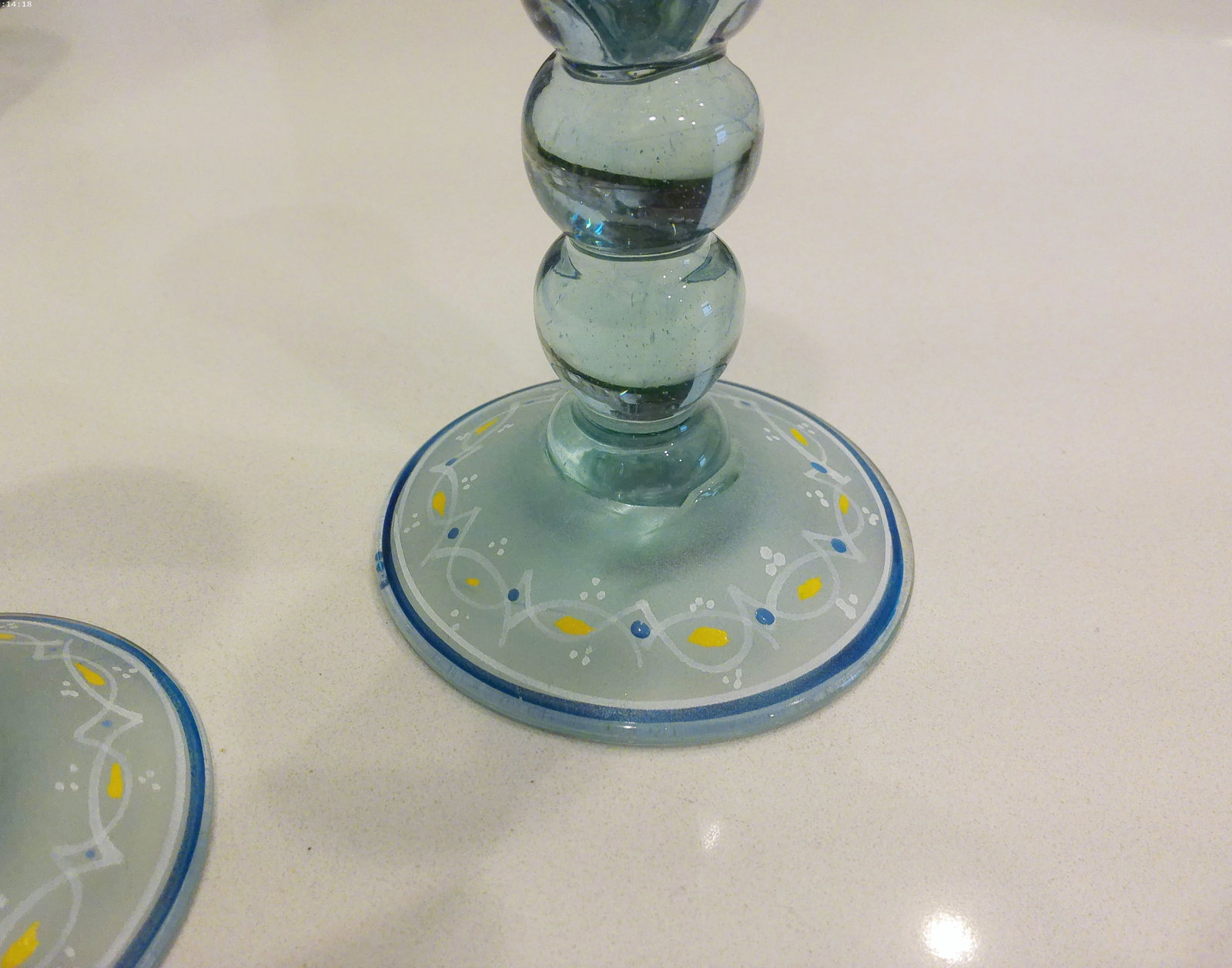 Vintage Mexican Hand-Painted Glass Heron & Fish Candle Holders, a Pair - 2