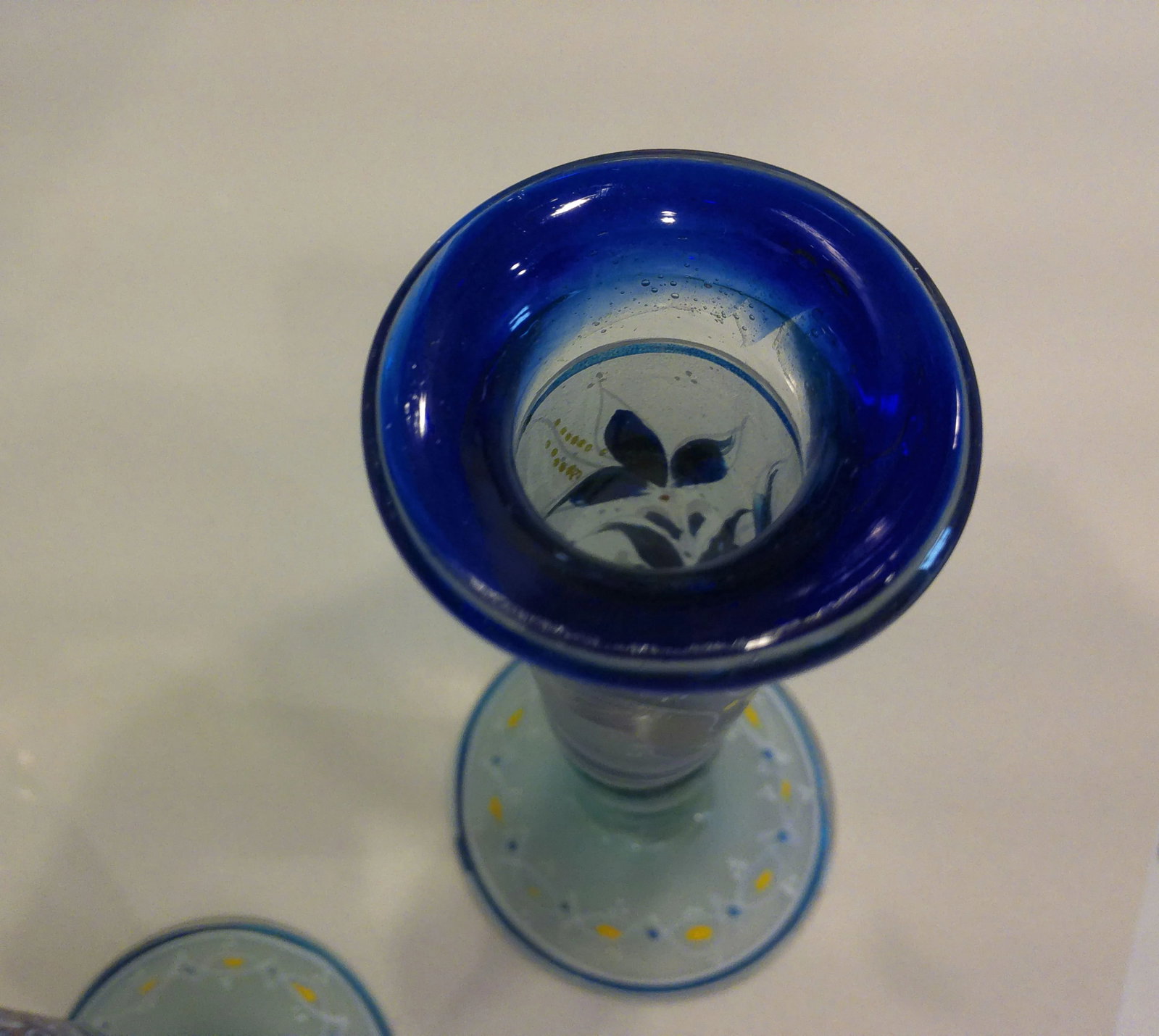 Vintage Mexican Hand-Painted Glass Heron & Fish Candle Holders, a Pair - 5