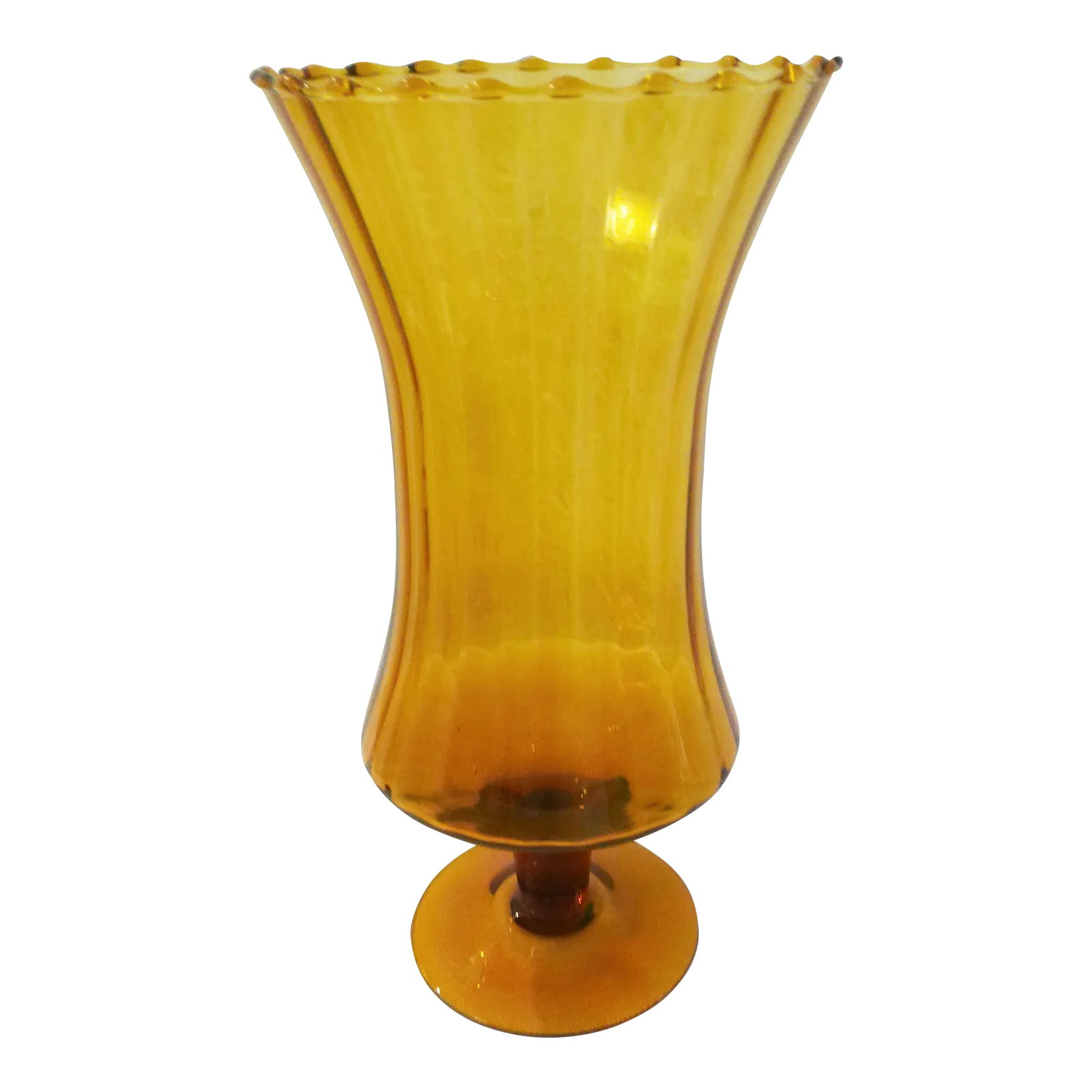 1970s Italian Empoli Optic Glass Amber Vase (1 of 5)
