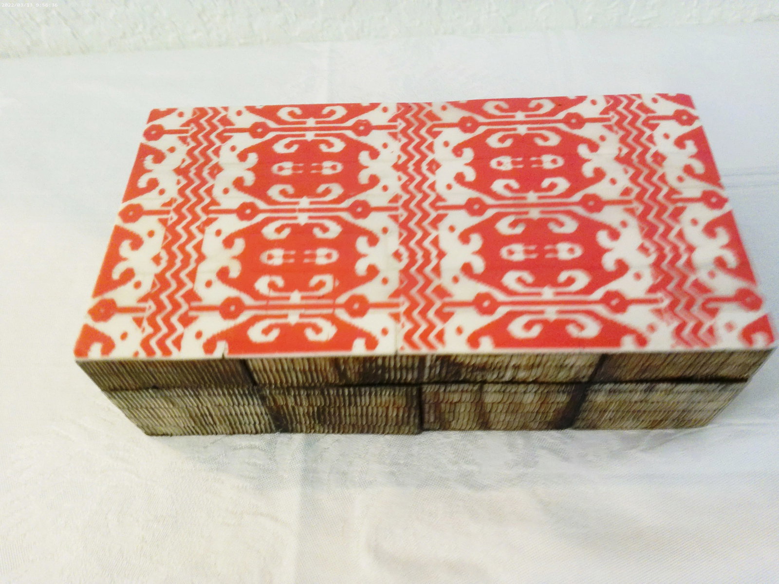 Indian Wood & Bone Ikat Lidded Box - 2