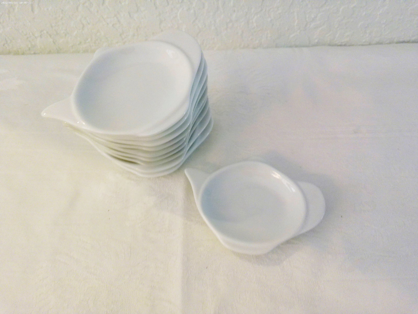White Fitz & Floyd Teabag Plates/Teaspoon Rests, Set of 10 - 2