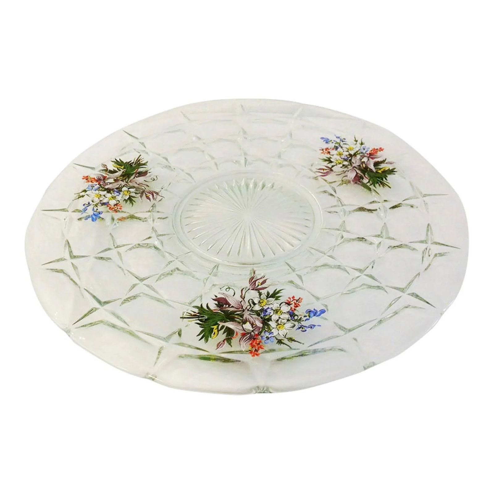 Vintage Floral Glass Cake Plate/Platter - 2