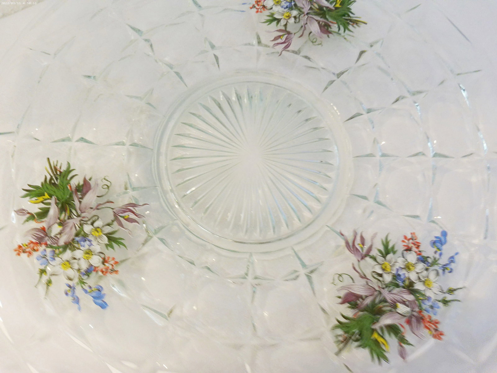 Vintage Floral Glass Cake Plate/Platter - 3