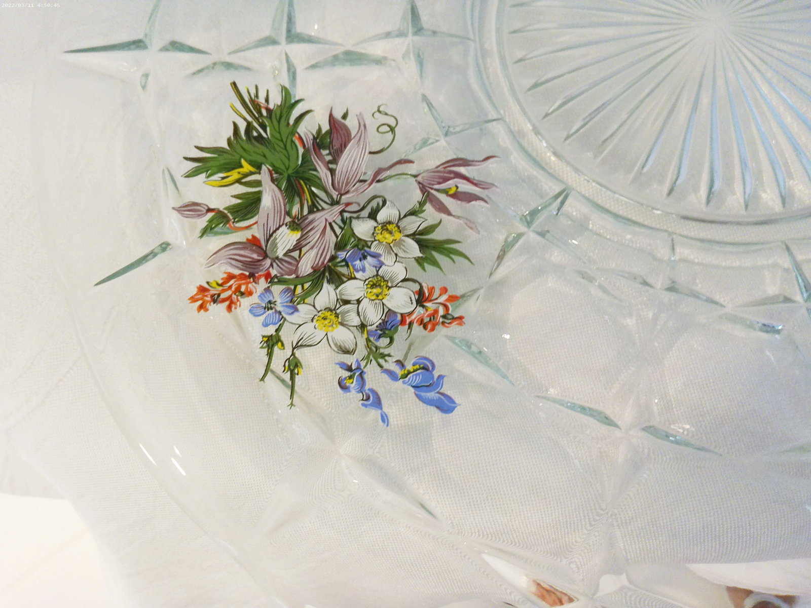 Vintage Floral Glass Cake Plate/Platter - 4