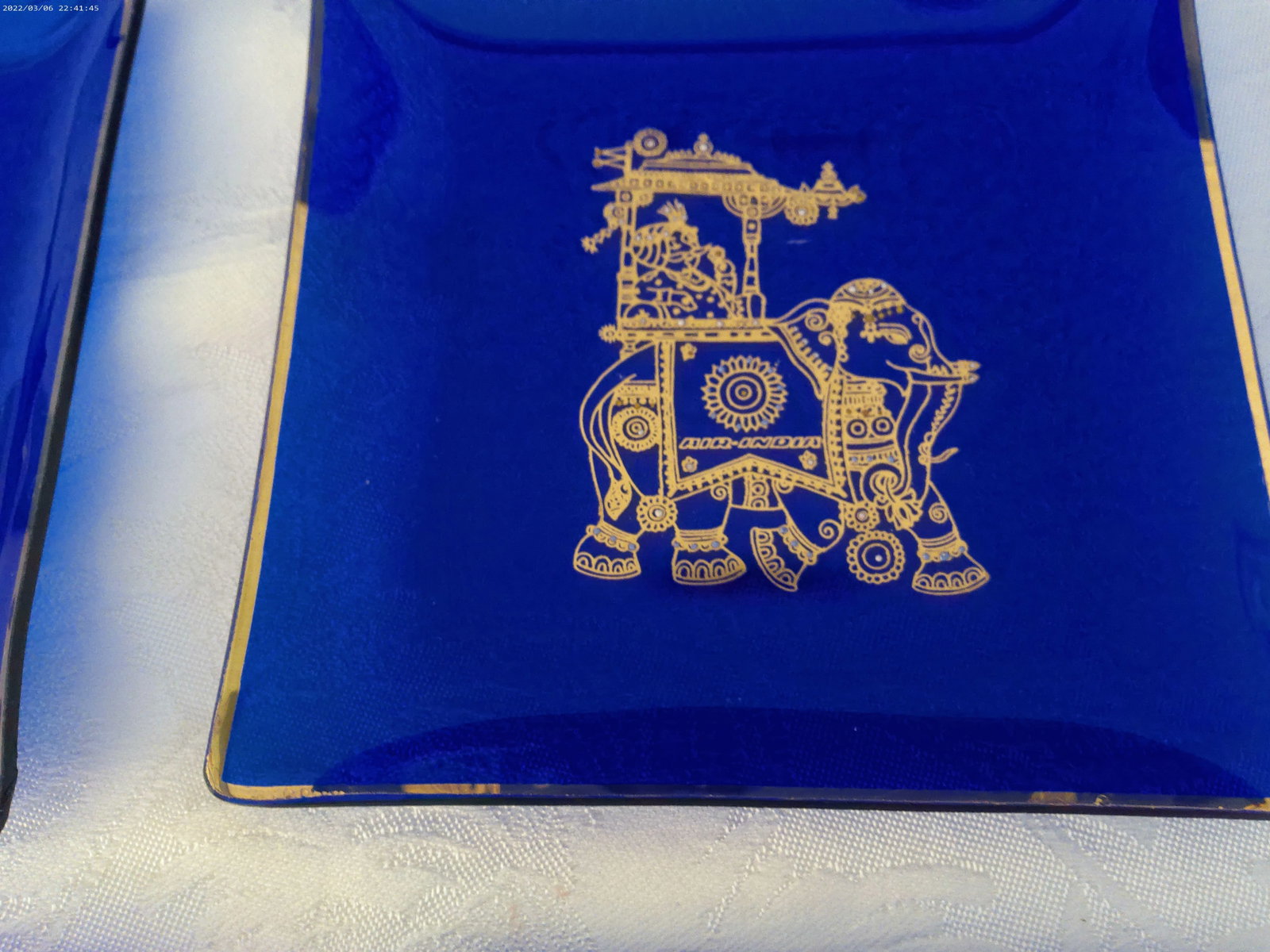 Mid-Century Cobalt Blue & Gold Royal Appetizer Trays, Set of 7 - 2