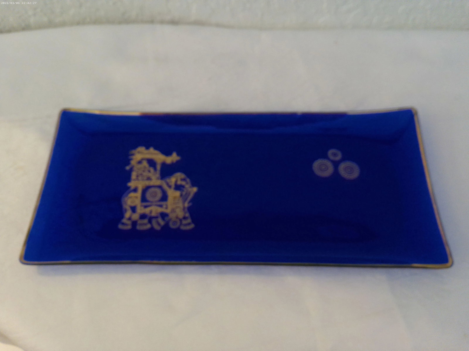Mid-Century Cobalt Blue & Gold Royal Appetizer Trays, Set of 7 - 5