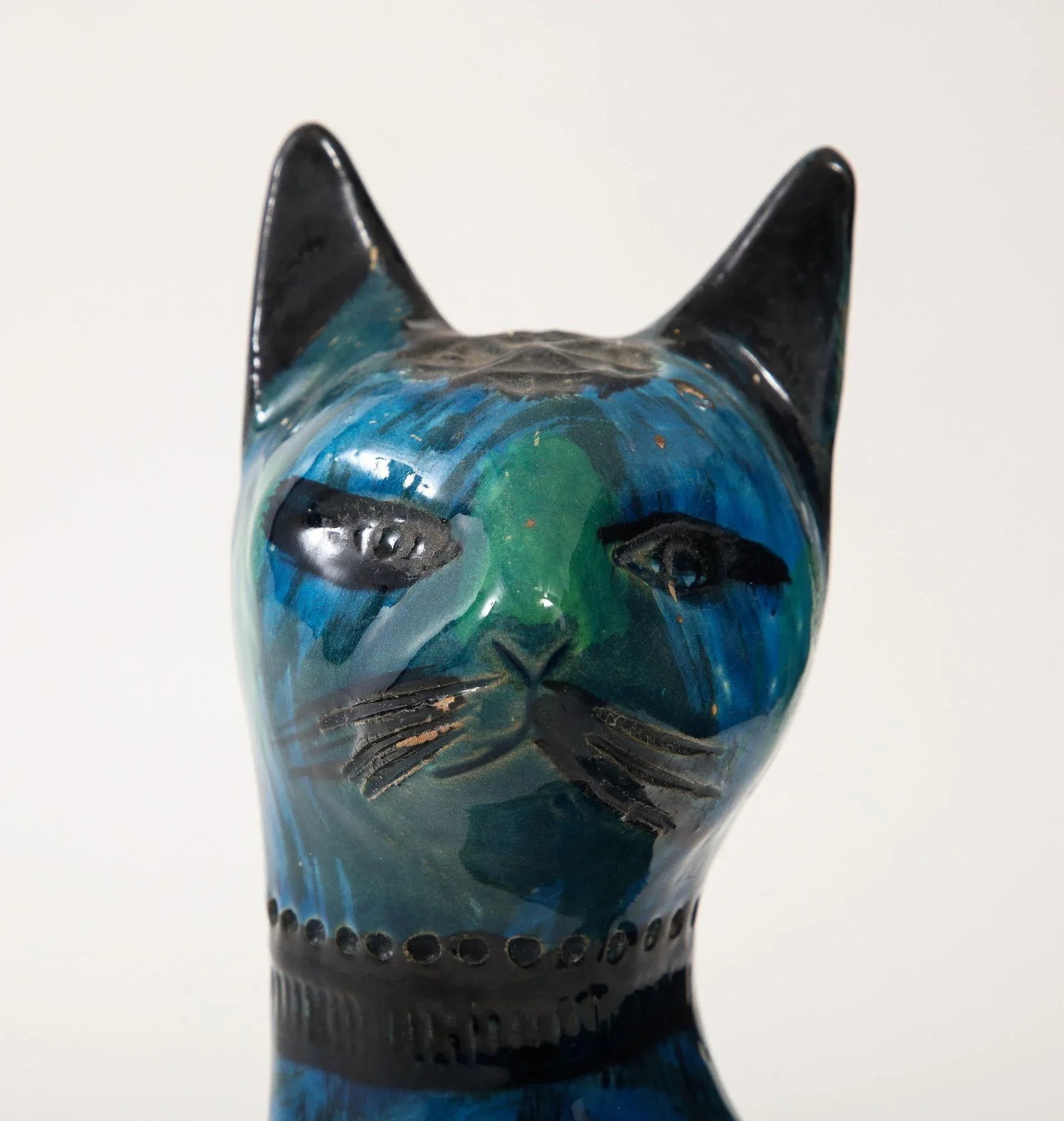 Ceramic Cat by Aldo Londi for Bitossi in 'Rimini Blue' With Incised Decoration Italy. Circa 1960 - 10