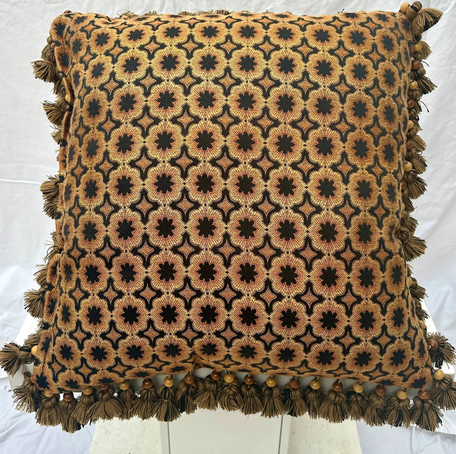 Vintage Boho Chic Macrame Fringed Decorative Pillow - 10