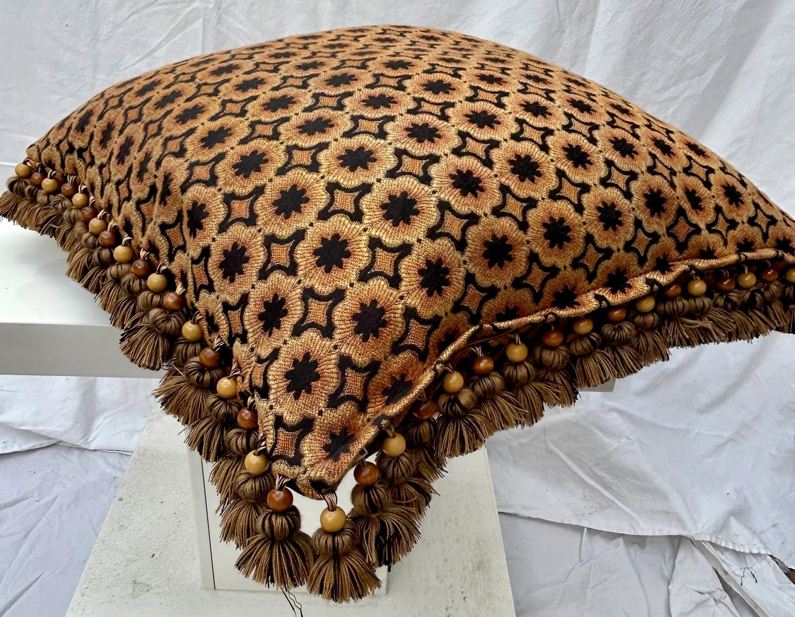 Vintage Boho Chic Macrame Fringed Decorative Pillow - 2