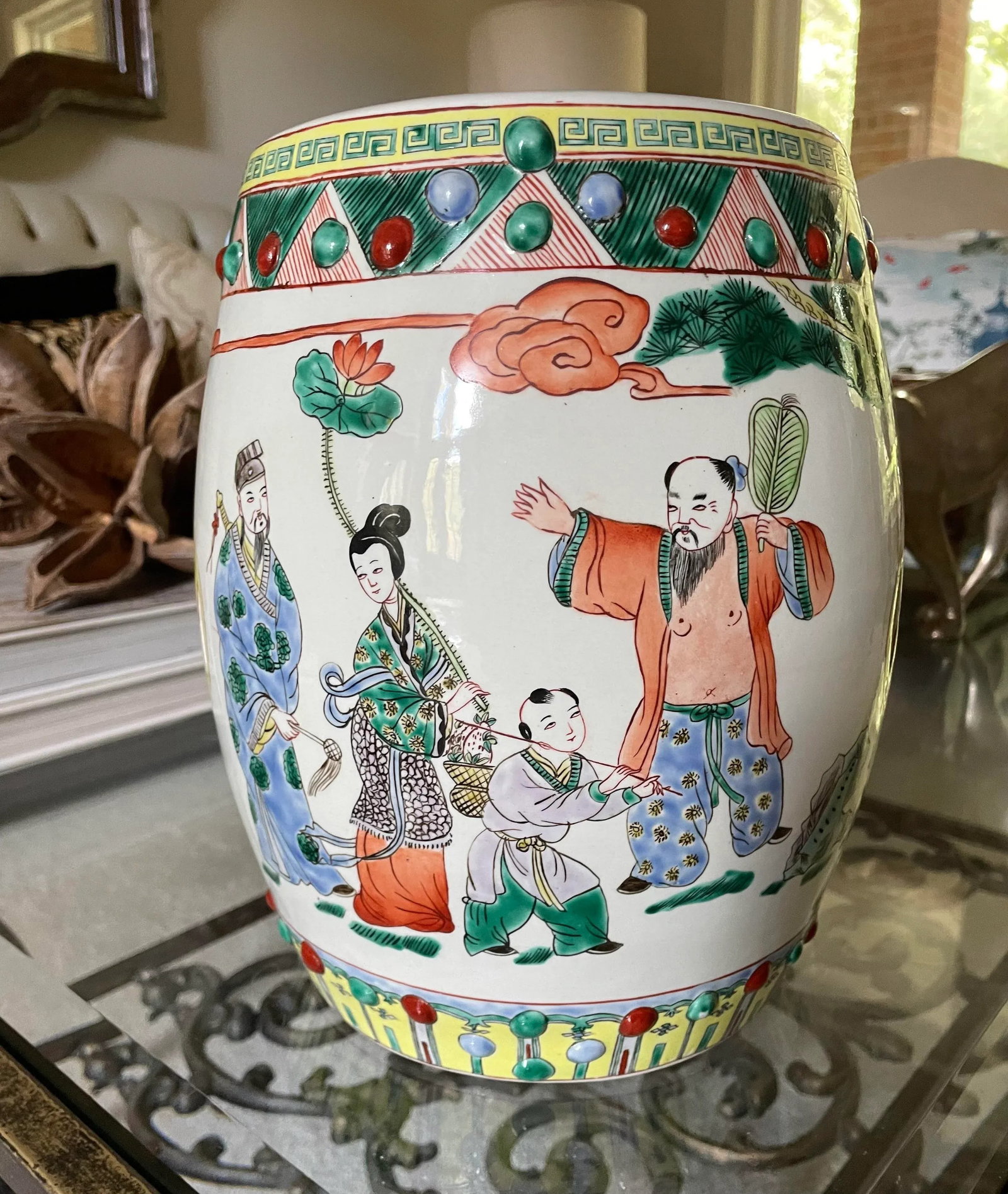 Vintage Chinese "Eight Immortals" Small Garden Stool - 12