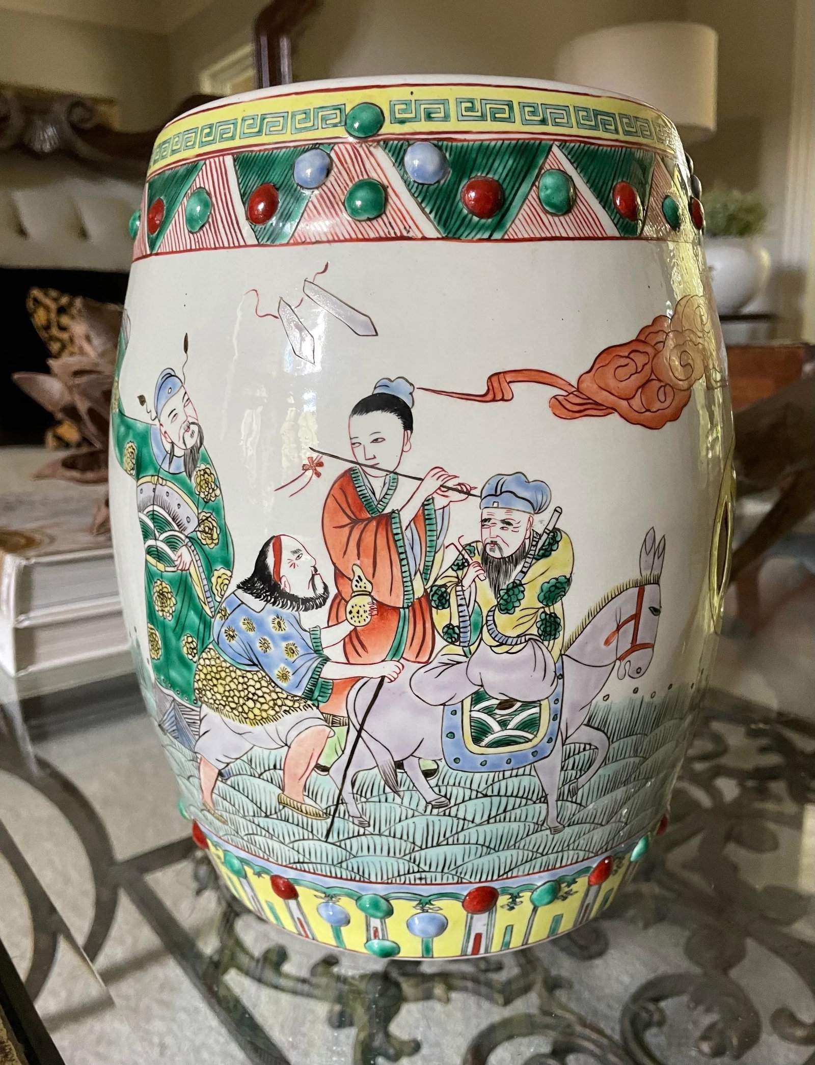 Vintage Chinese "Eight Immortals" Small Garden Stool - 2