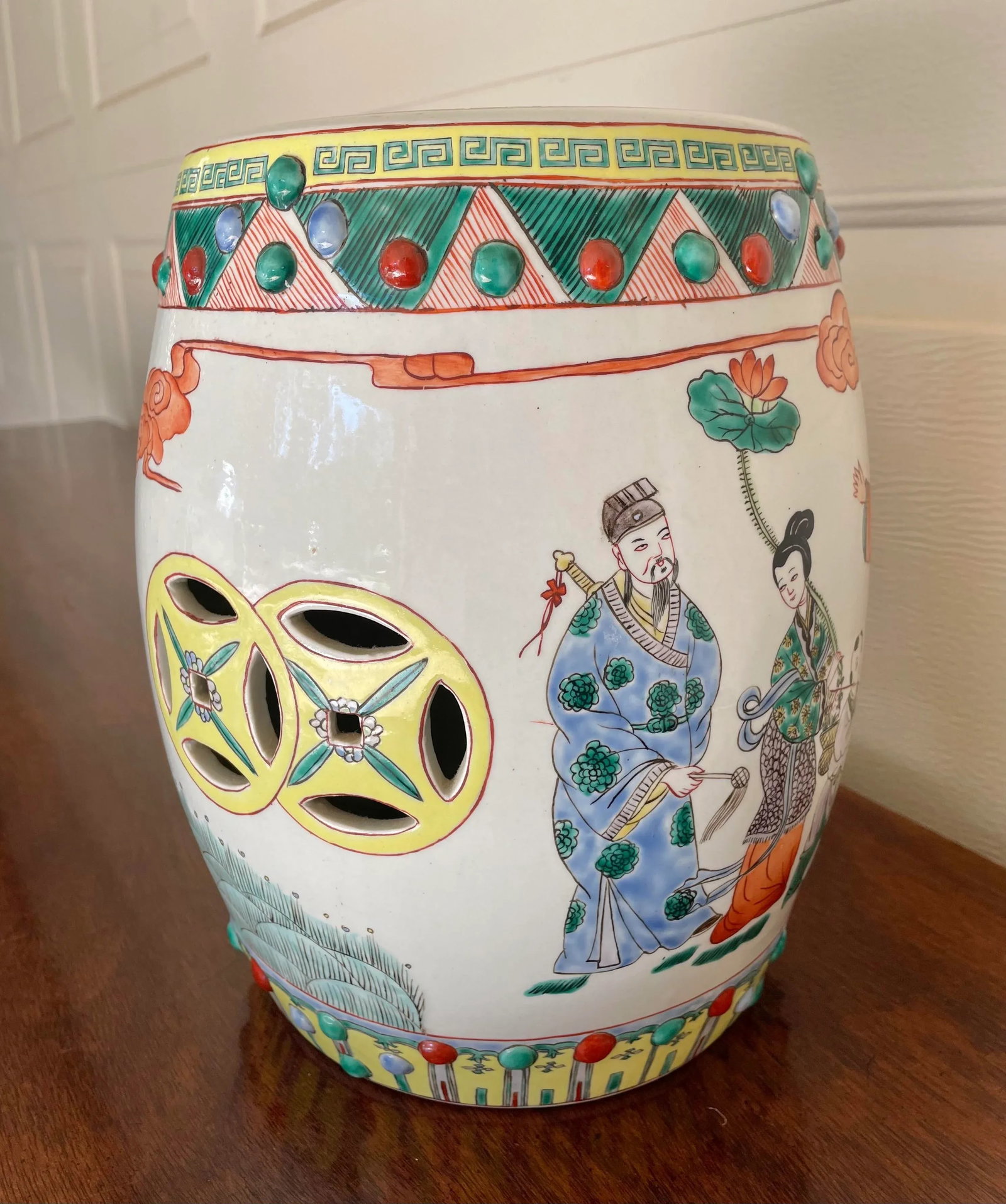 Vintage Chinese "Eight Immortals" Small Garden Stool - 8