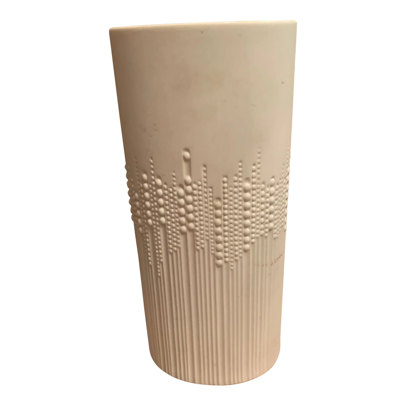 1960s White Relief Op Art Porcelain Vase by Rosenthal Studio-Linie: 1960s vintage white relief tall oval shaped porcelain vase, A beautiful white matte relief op-art porcelain design with glazed interior by Rosenthal Studio-Line, Germany. Condition: Alterations: