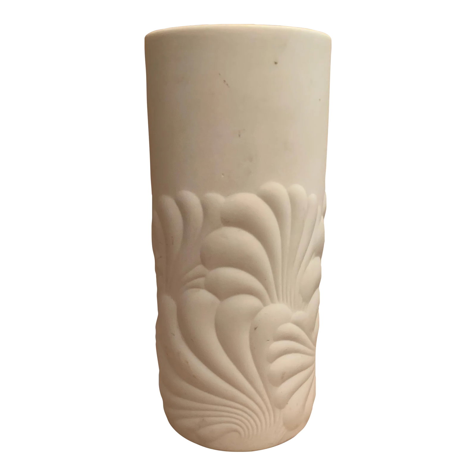 1960s White Relief Op Art Porcelain Vase by Rosenthal Studio-Linie: 1960s vintage white relief round shaped porcelain vase, Matte white porcelain relief op-art motif with glazed interior designed by Rosenthal Studio-Line, Germany. Condition: Alterations: Original