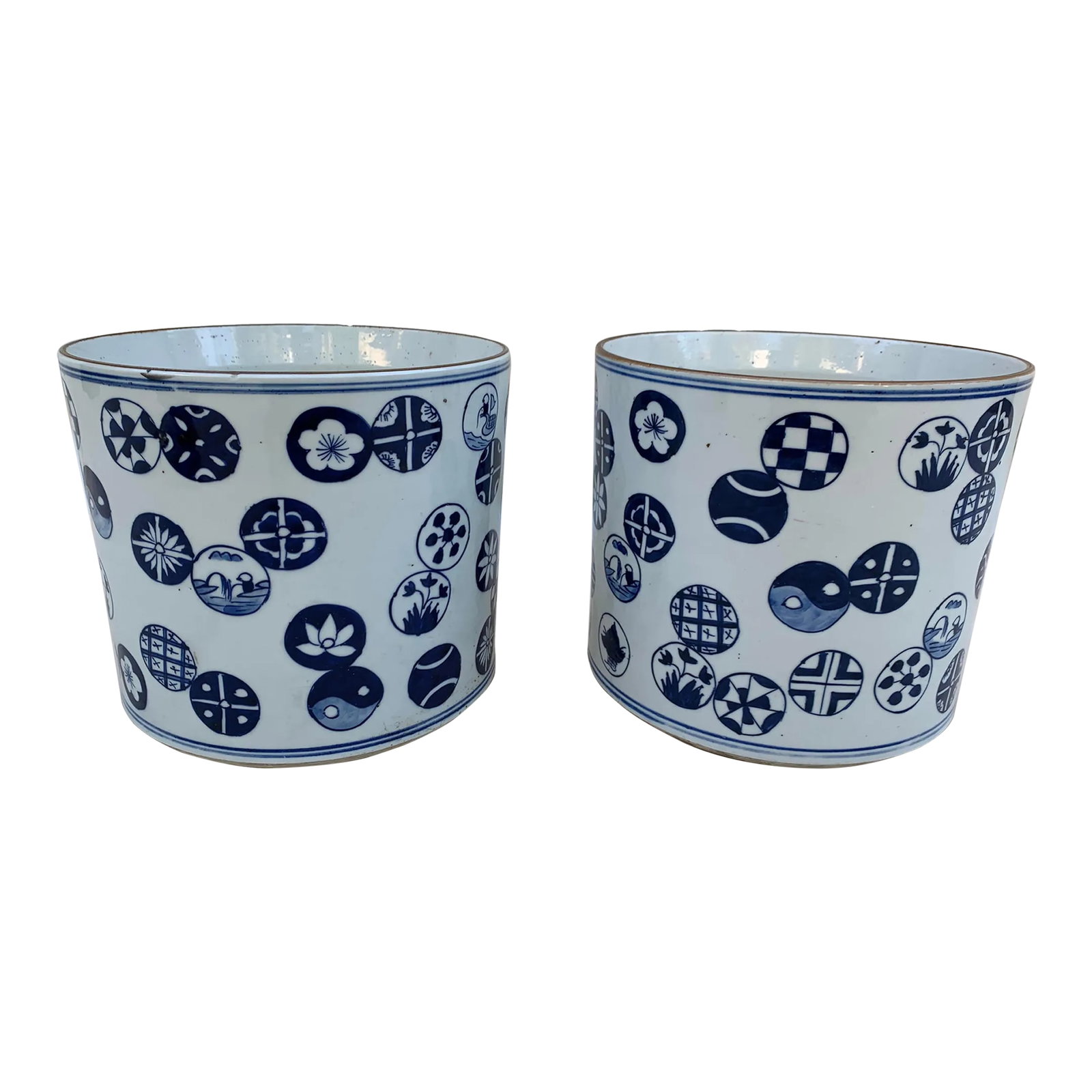 Vintage Japanese Hand Painted Ceramic Cachepots- Set of 2: Vintage hand painted Japanese "Moon" ceramic cachepots, set of 2 Condition: Alterations: Original Condition Unaltered Imperfections: Some Imperfections Condition Notes: Very Good condition Origin: