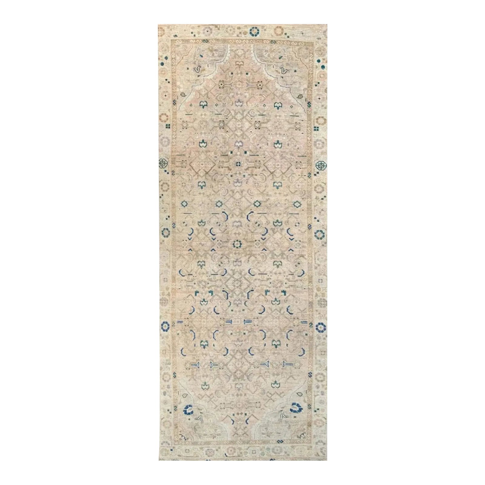 Vintage Persian Hamedan Runner Rug: Exact Size: 3'6" x 9'0" Color: Gold Age: Old, Vintage Materials: Wool Construction: Hand Knotted Condition: Alterations: Original Condition Unaltered Imperfections: Some Imperfections Condition Notes: