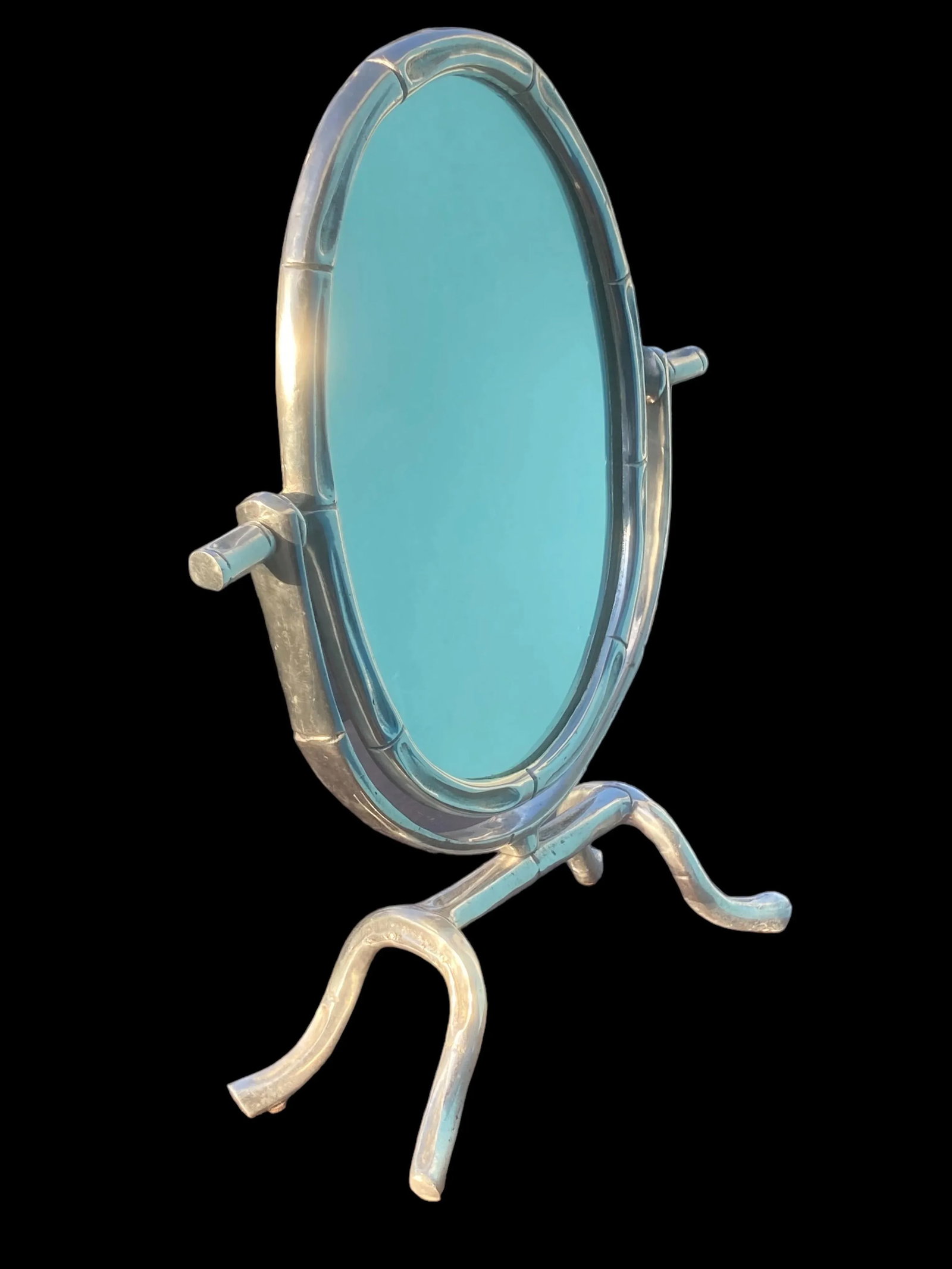 Early 20th Century Art Nouveau Pewter Bamboo Desk or Tabletop Mirror - 3