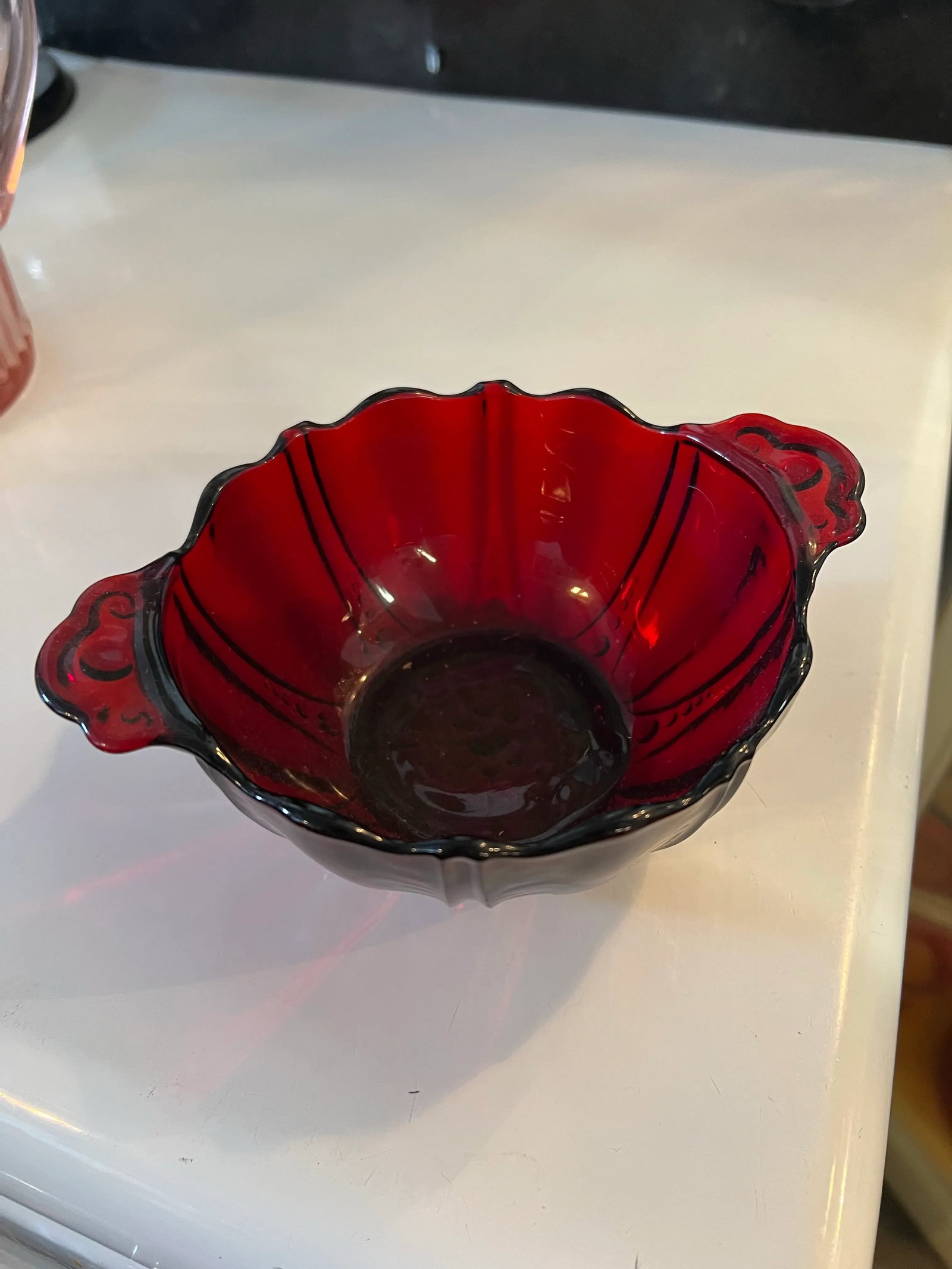 1930 Red Depression Glass Bowl Oyster and Pearl Royal Ruby by Anchor Hocking - 2