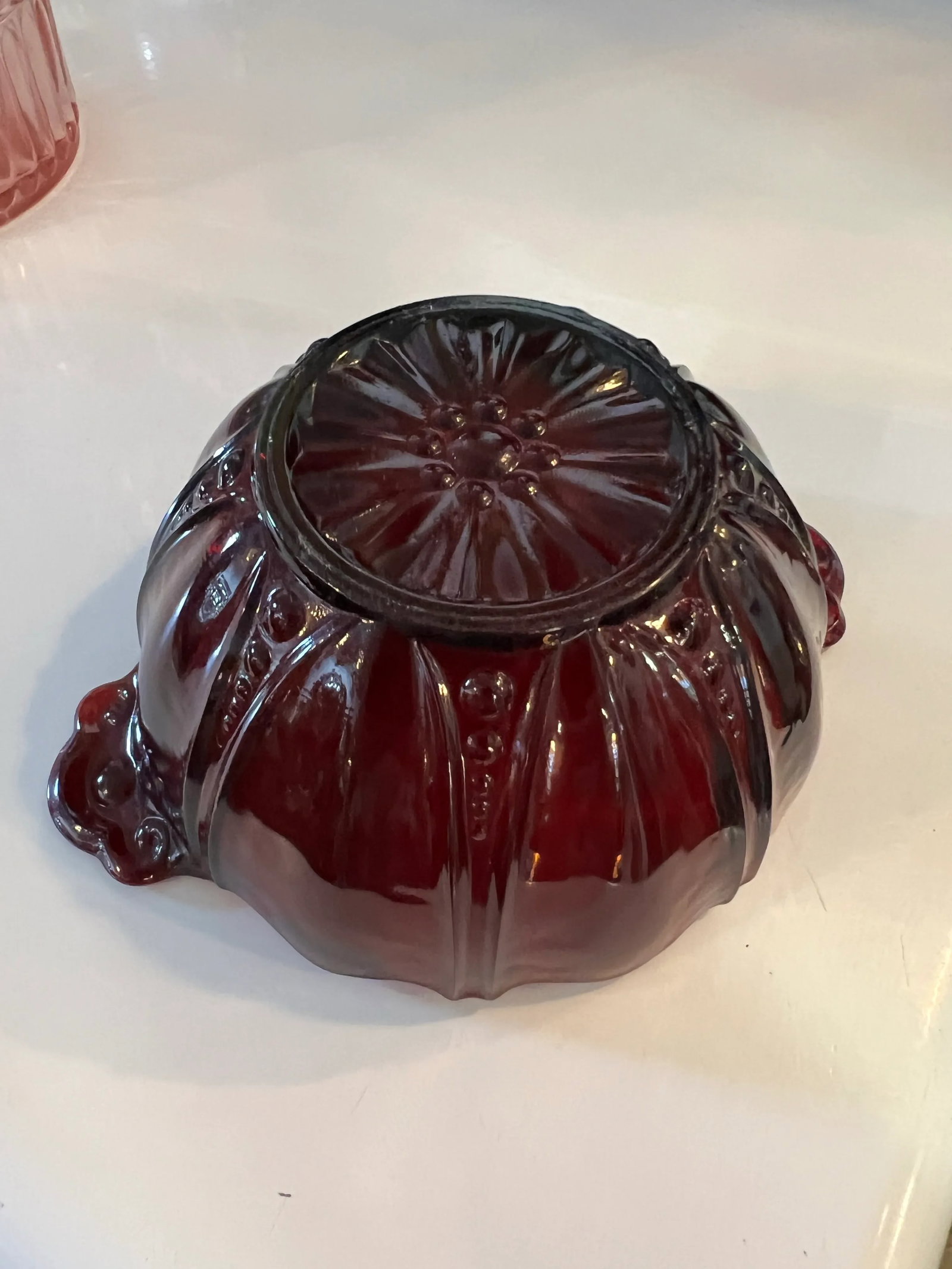 1930 Red Depression Glass Bowl Oyster and Pearl Royal Ruby by Anchor Hocking - 3