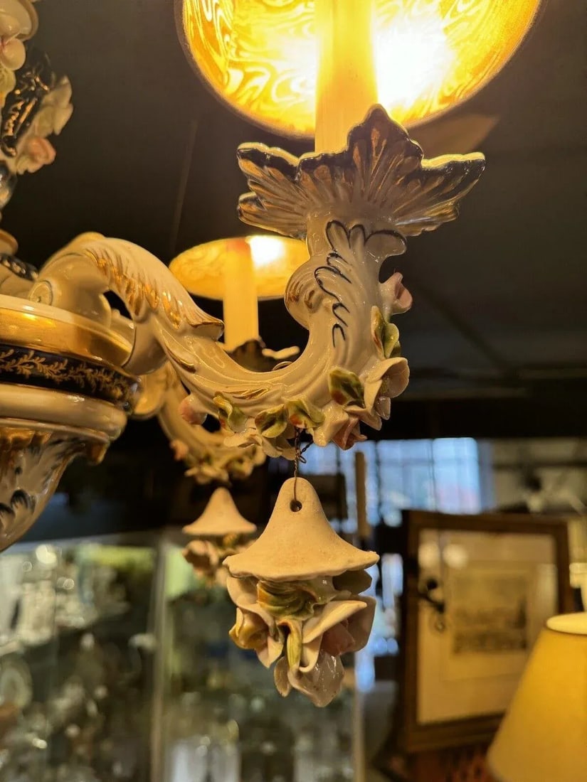 1930s French Hand Painted Porcelain Five Light Chandelier - 12