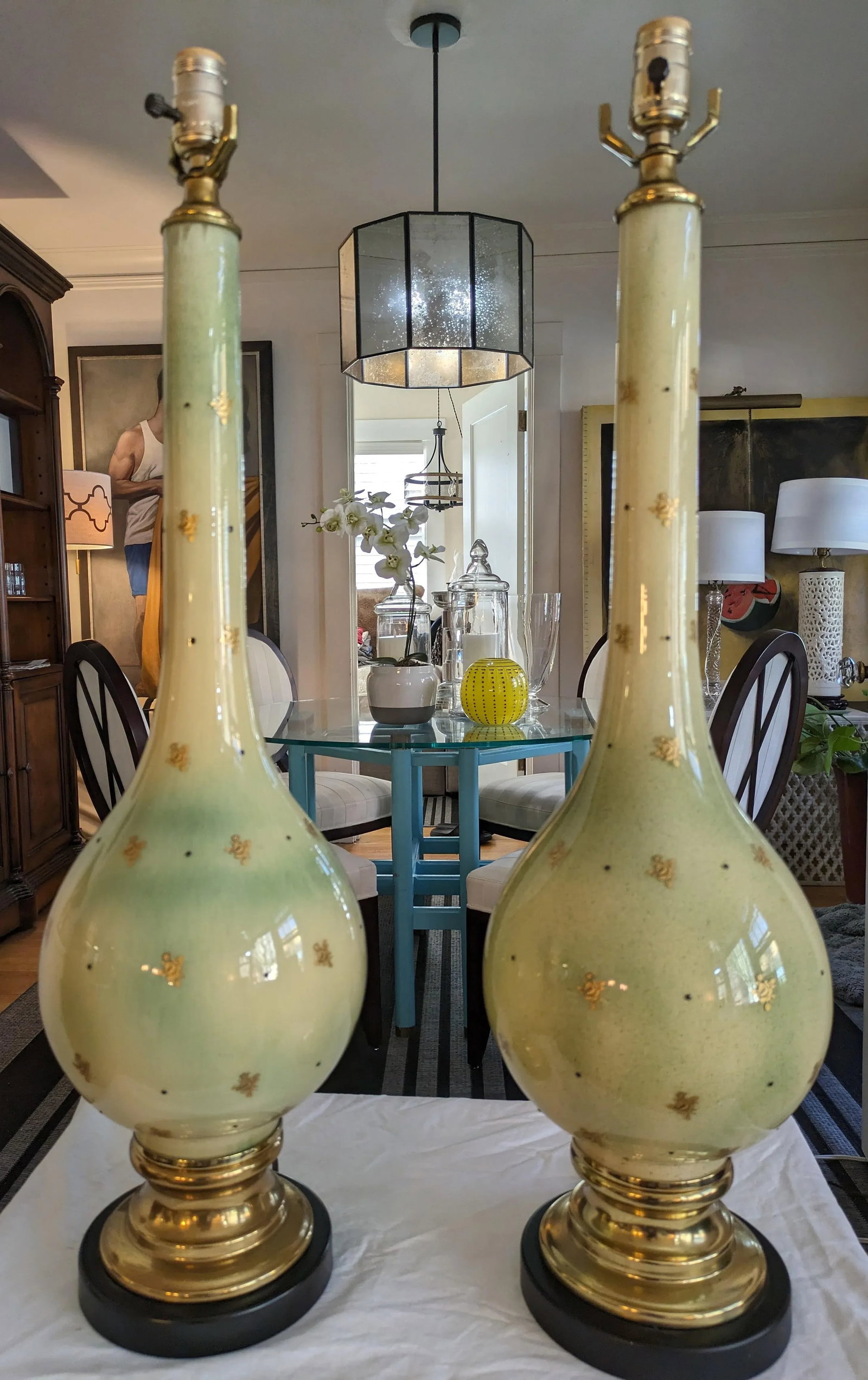 Vintage Pair Murano Long Neck Lamps in the Manner of Archimede Leguso C.1960s - 7