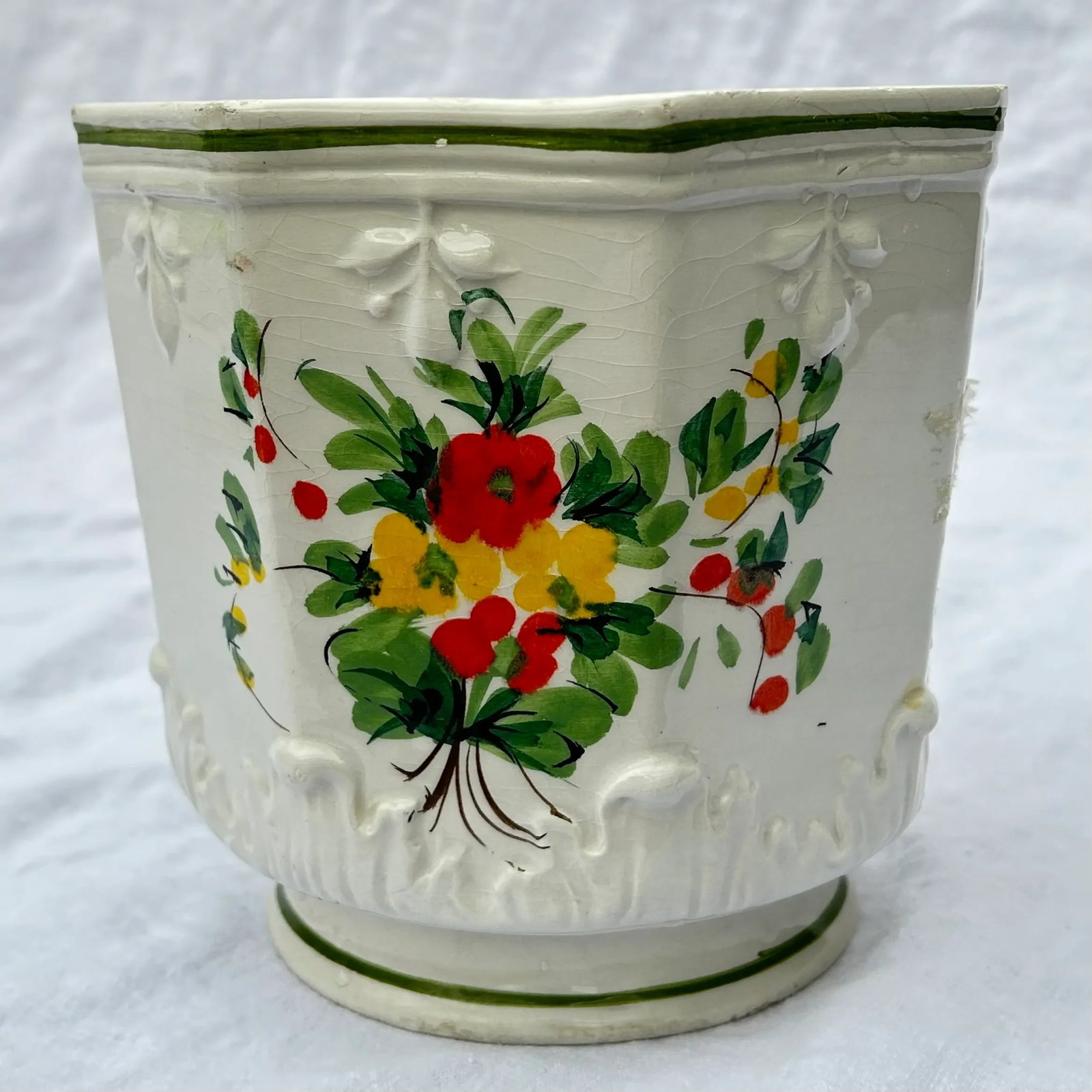 1960's Chinoiserie Hand Painted Floral Planter - 4