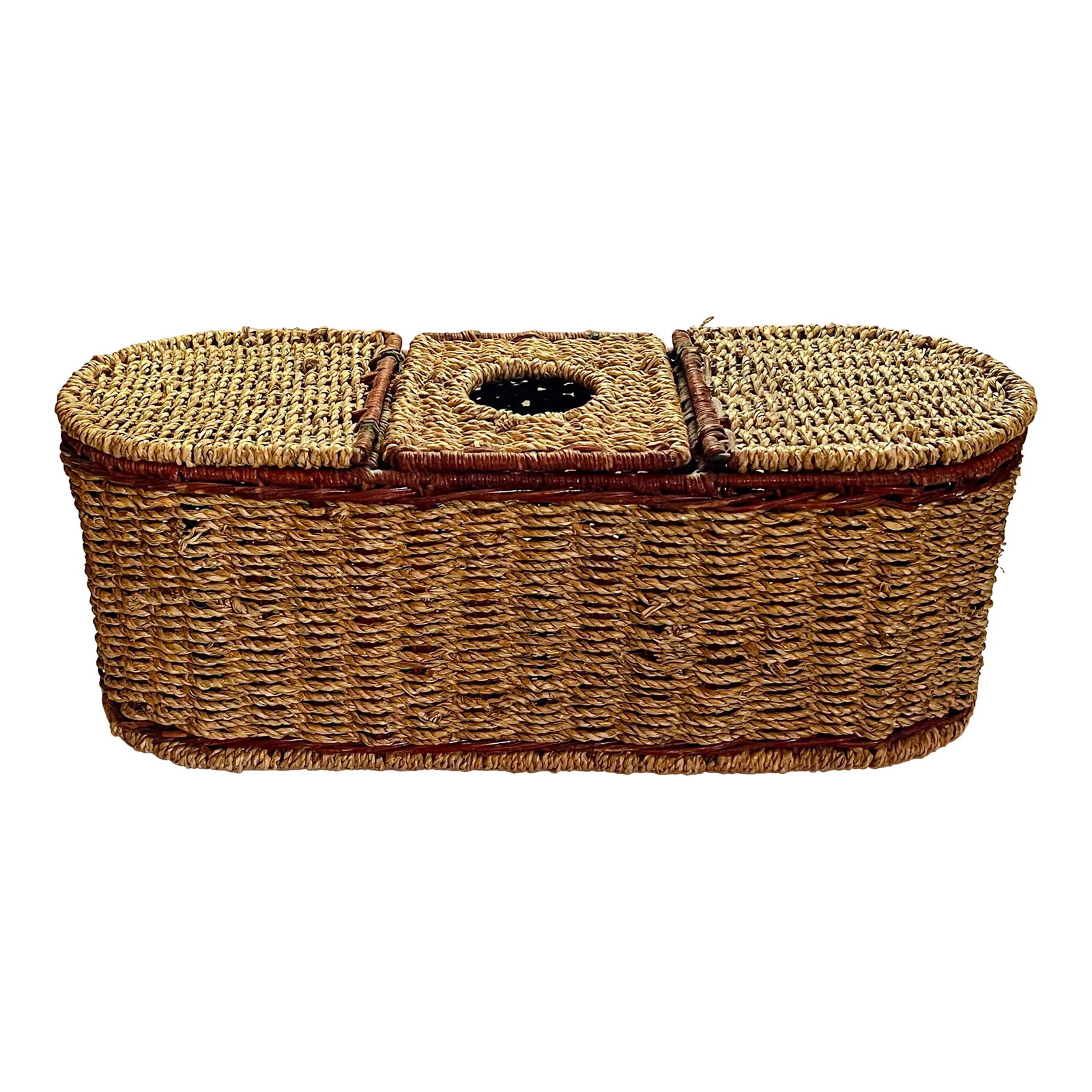 Late 20th Century Vintage Wicker 3 Compartment Basket (1 of 8)