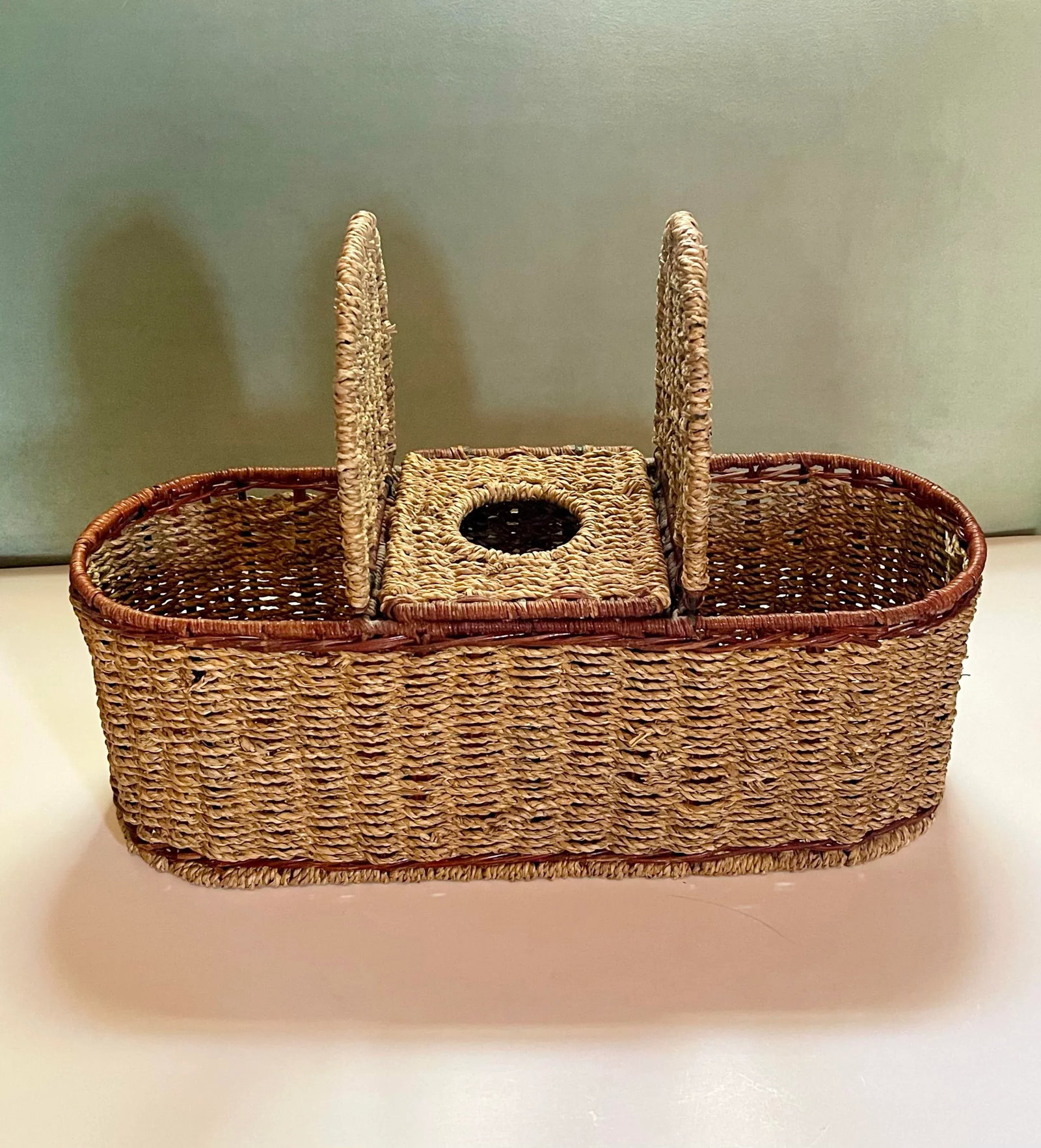 Late 20th Century Vintage Wicker 3 Compartment Basket - 2