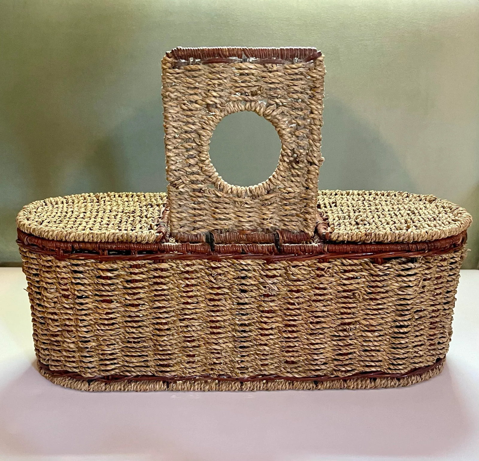 Late 20th Century Vintage Wicker 3 Compartment Basket - 3