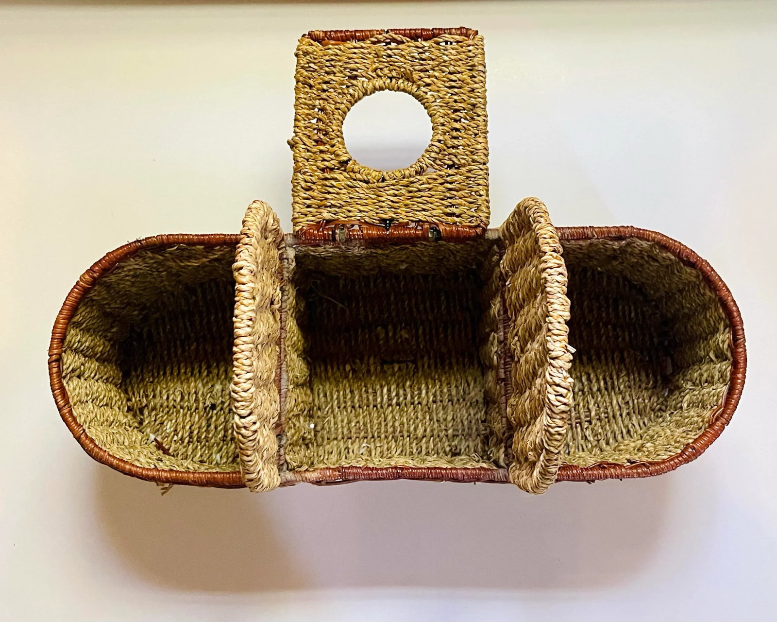 Late 20th Century Vintage Wicker 3 Compartment Basket - 5