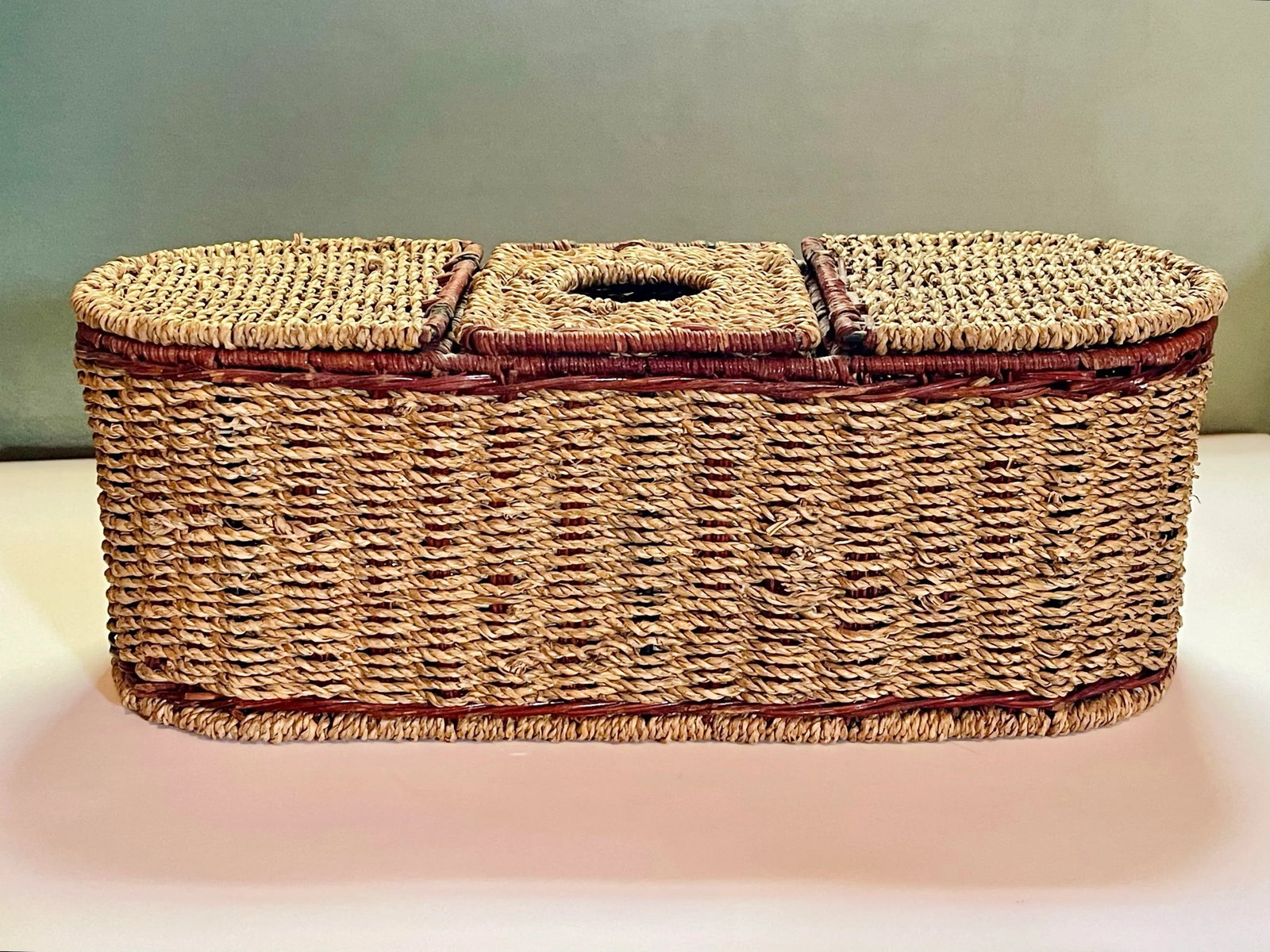 Late 20th Century Vintage Wicker 3 Compartment Basket - 7