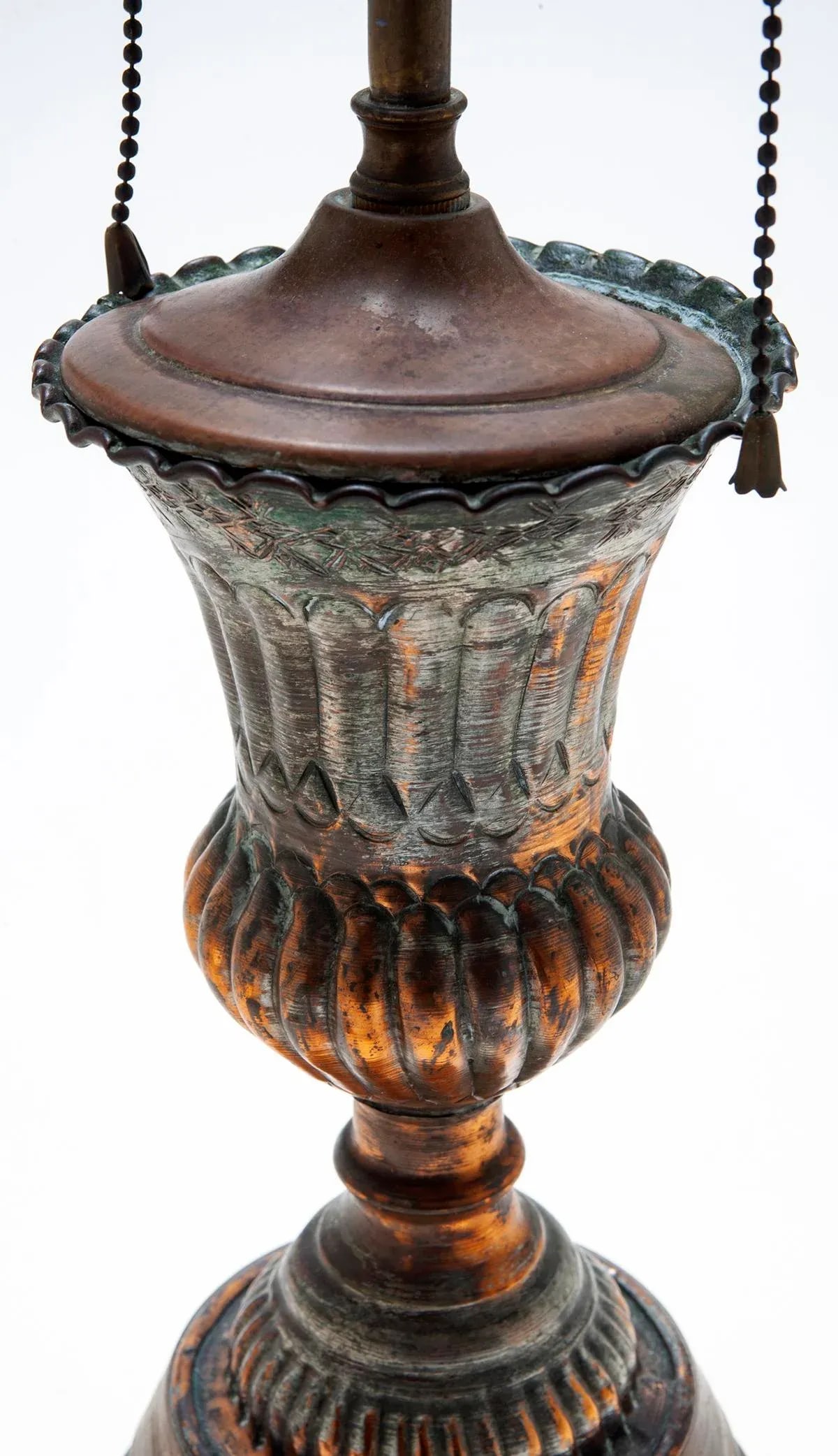 Early 20th Century Mideastern Copper & Tin Etched Trophy Lamp - 7