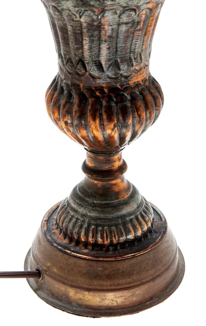 Early 20th Century Mideastern Copper & Tin Etched Trophy Lamp - 9