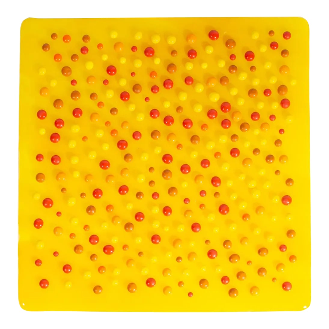 Margaret E. Zahn Fused Art Glass Plaque 10" Tile: An art glass plaque or tile by the American artist Margaret E. Zahn (1956-2022). This vibrant work is made from a bright yellow glass with cased white to the verso. The front of the plaque is fused
