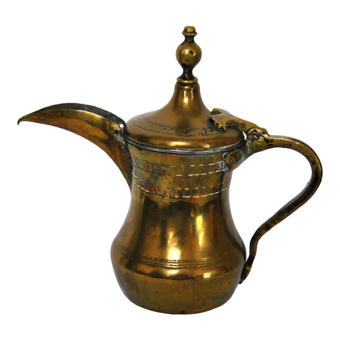 1940s Al Dallah Mecca Arabic Coffe Pot With Bronze Handle: Al Dallah is the name given to the pot in which Arabic coffee is prepared. The word "Dallah" was not found in the ancient Arabic language dictionaries, But it was derived from the word "Dalwa" which m