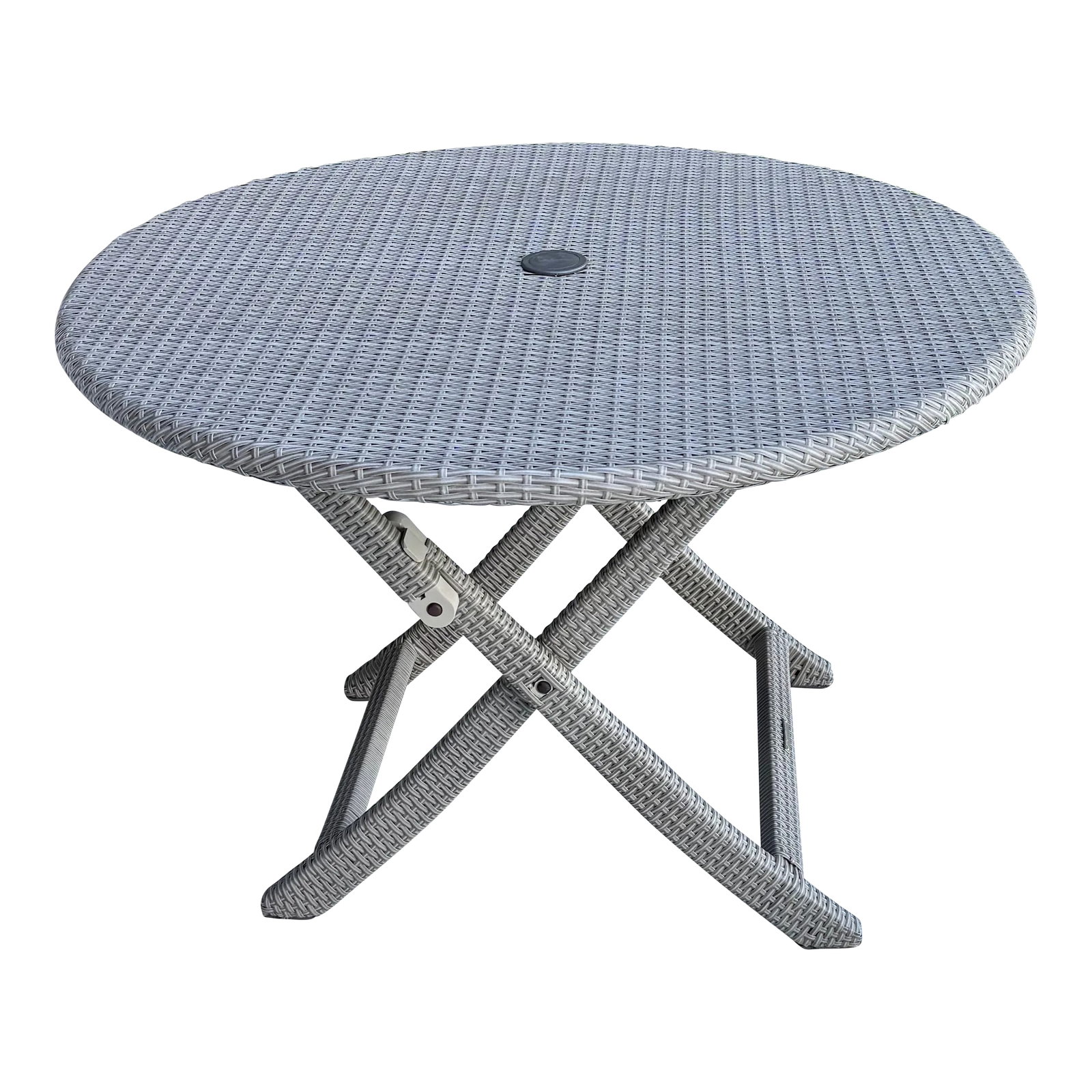 Frontgate Round Cafe Style Folding Table: Frontgate Cafe Folding Table sets up instantly for guests. The sturdy, beautifully woven table folds for convenient storage. Woven with all-weather wicker, the table is perfect for al fresco meals
