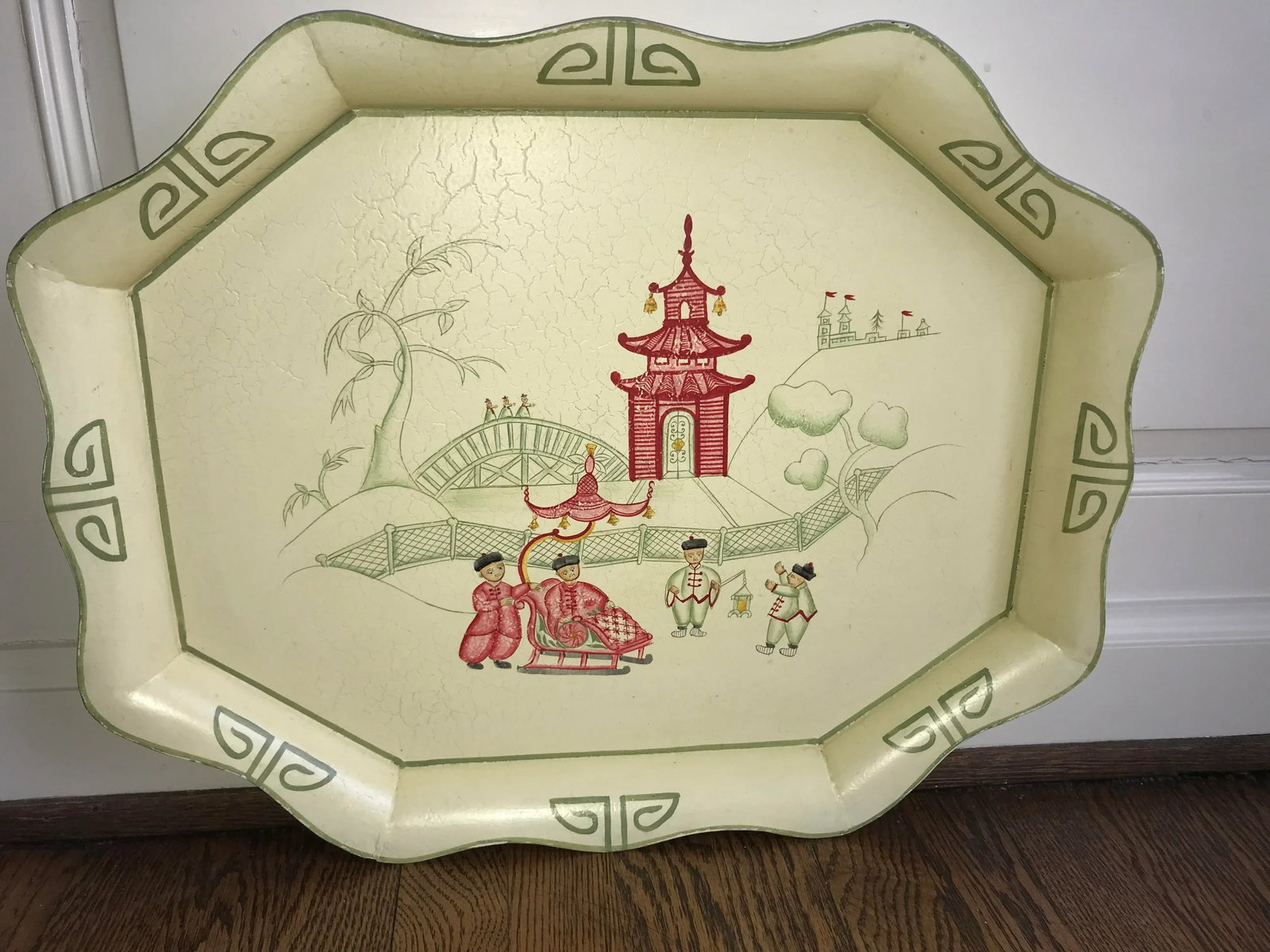 Casafina Chinoiserie Asian Motif Toleware Metal Tray - 8