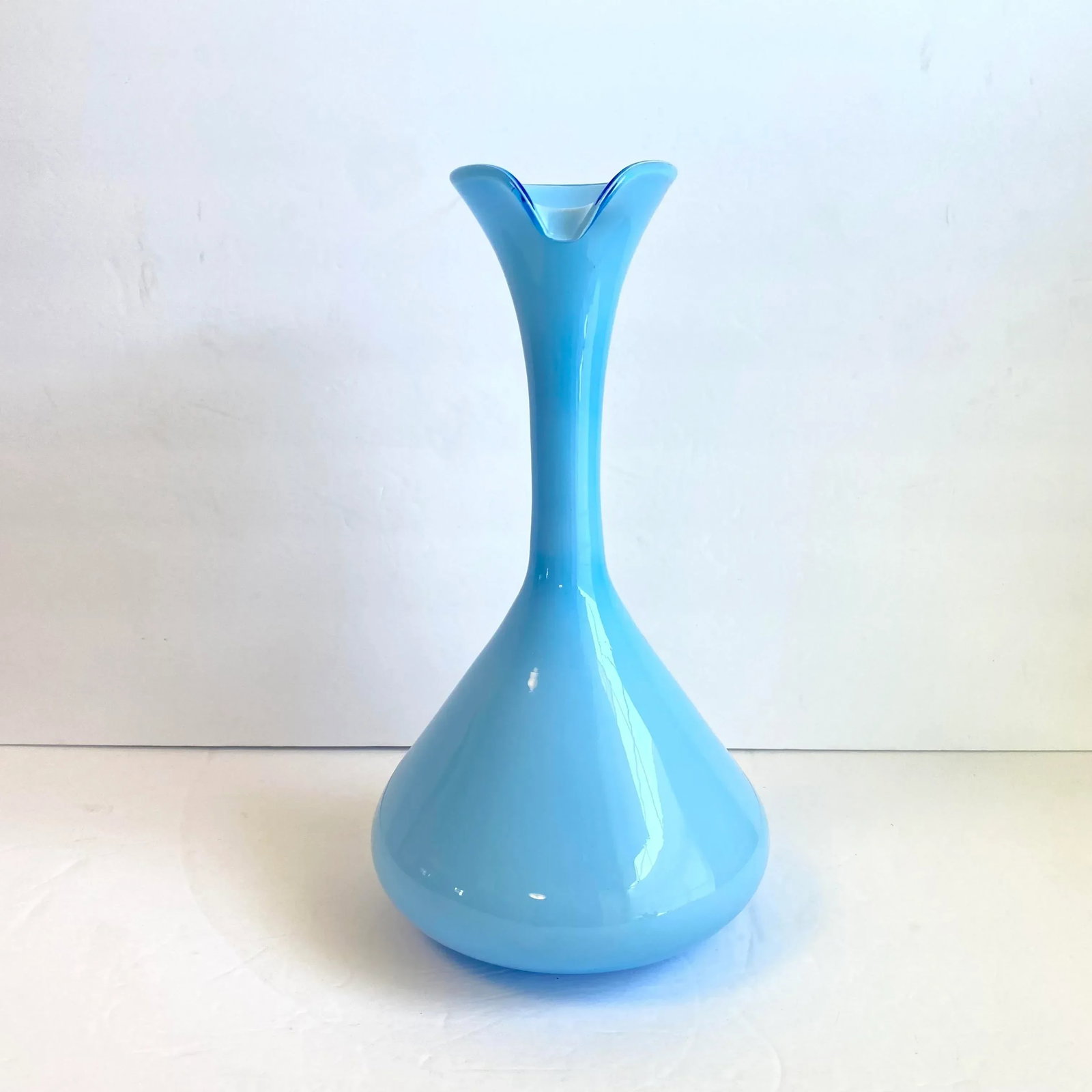 Italian Art Glass Pitcher Sky Blue Cased Glass Turquoise Vessel Attributed to Empoli Italy - 4