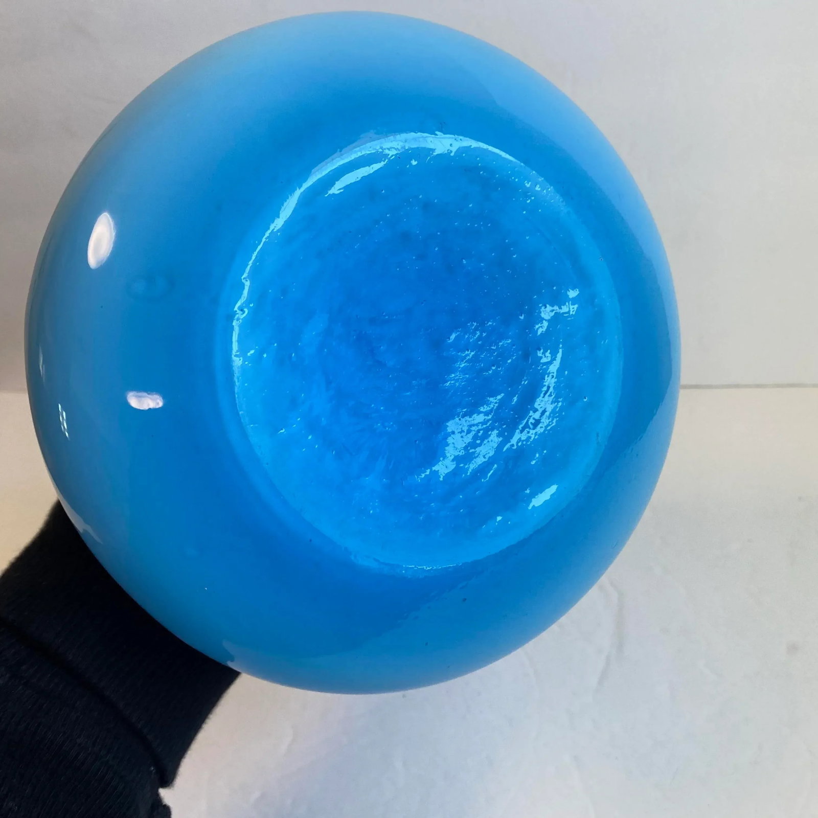 Italian Art Glass Pitcher Sky Blue Cased Glass Turquoise Vessel Attributed to Empoli Italy - 9