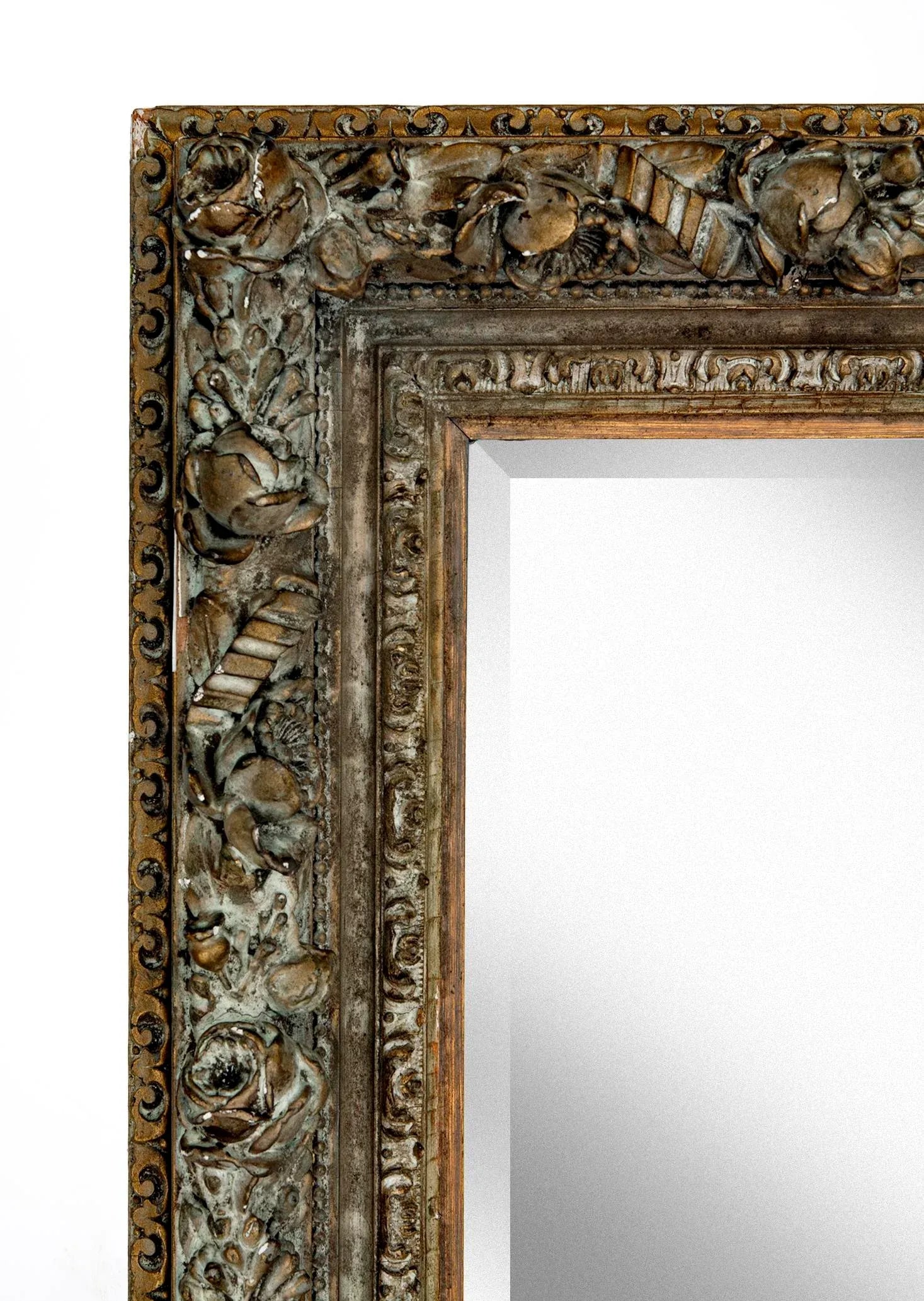 Late 19th Century Ornate Deep Framed Beveled Mirror With Roses, Blossoms & Buds - 2