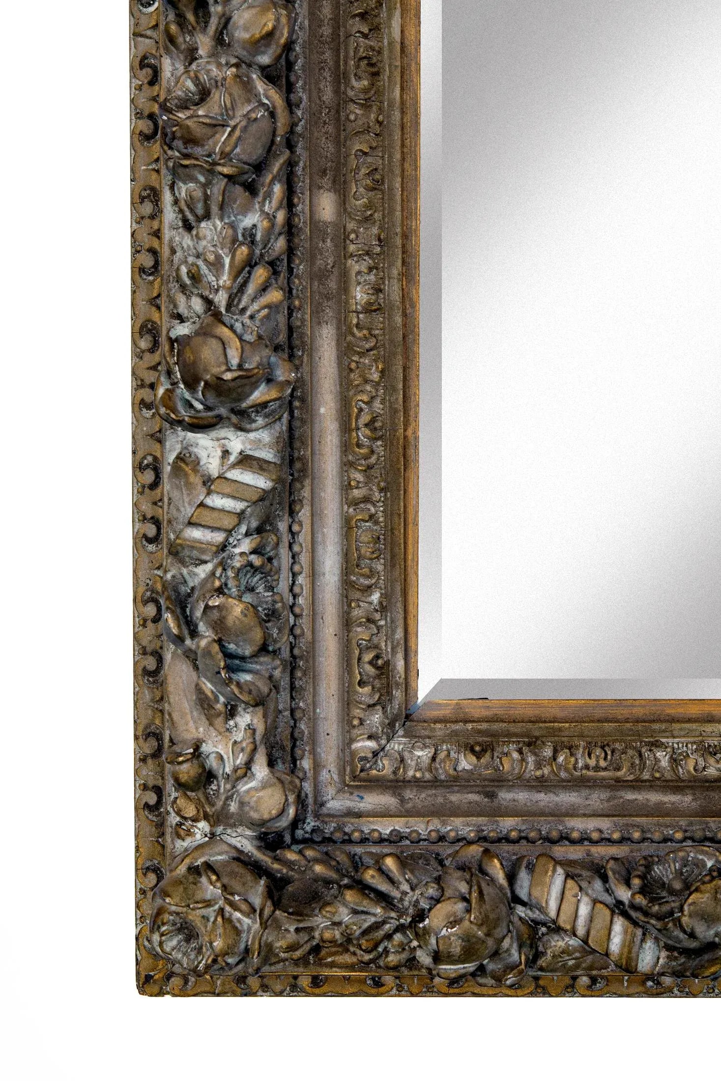 Late 19th Century Ornate Deep Framed Beveled Mirror With Roses, Blossoms & Buds - 4