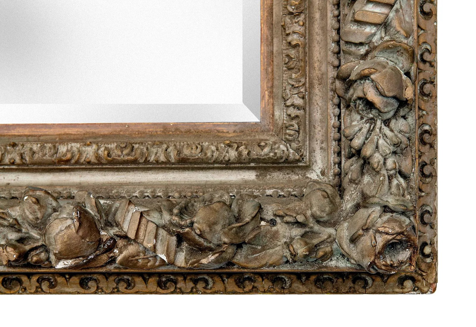 Late 19th Century Ornate Deep Framed Beveled Mirror With Roses, Blossoms & Buds - 5