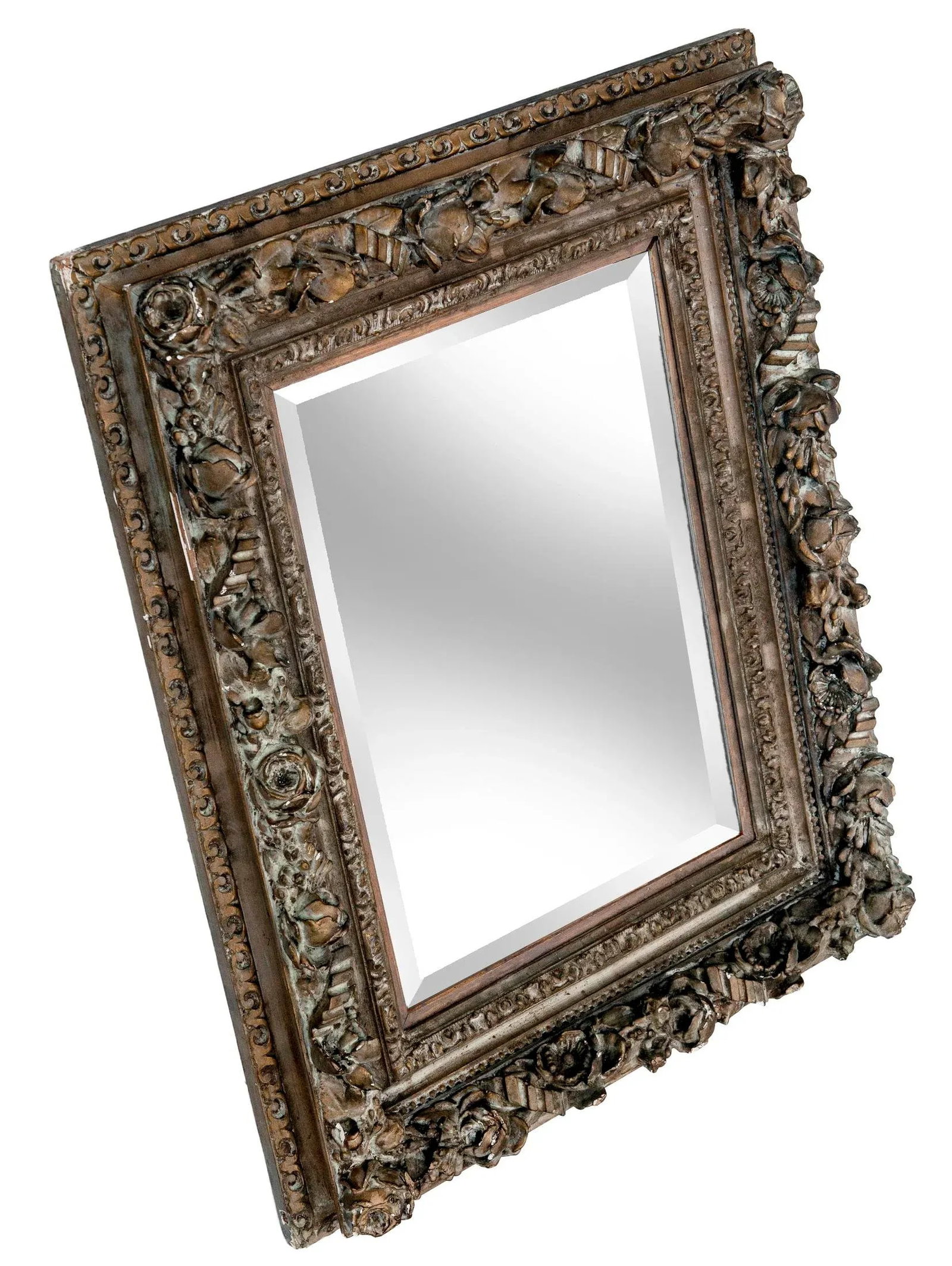 Late 19th Century Ornate Deep Framed Beveled Mirror With Roses, Blossoms & Buds - 6