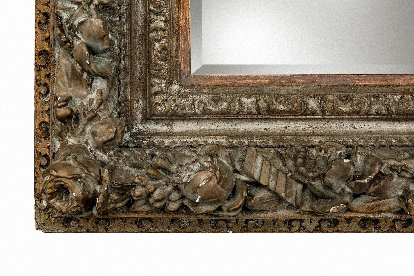 Late 19th Century Ornate Deep Framed Beveled Mirror With Roses, Blossoms & Buds - 7