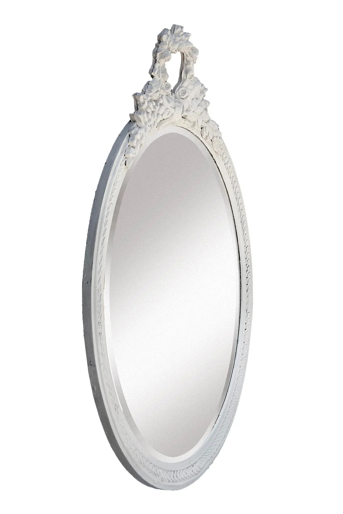 Mid 20th Century White Wooden Floral Beveled Mirror With Bow - 6
