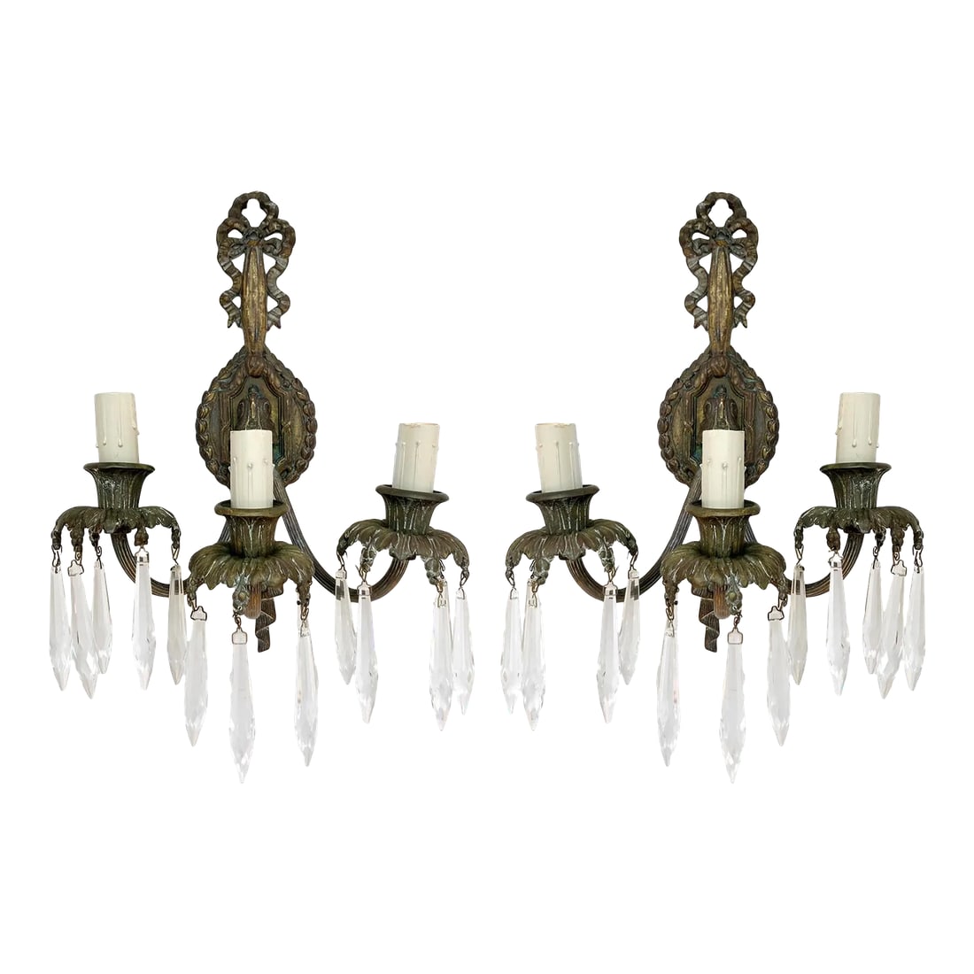 Mid 20th Century Louis XV Bronze Wall Sconces/Crystals; A Pair (1 of 6)