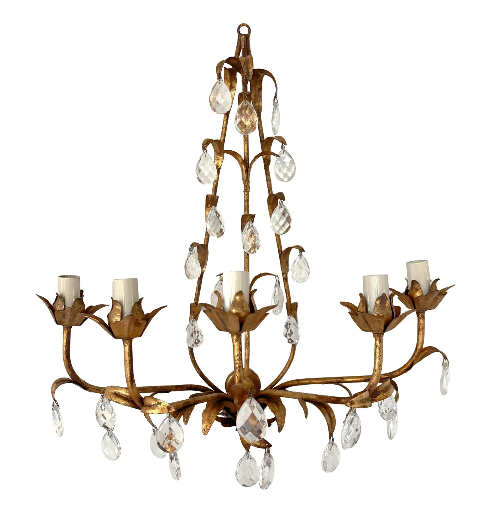 Mid 20th Century Italian Gilt Metal & Crystal Wall Sconces, Five Lights, A Pair - 2