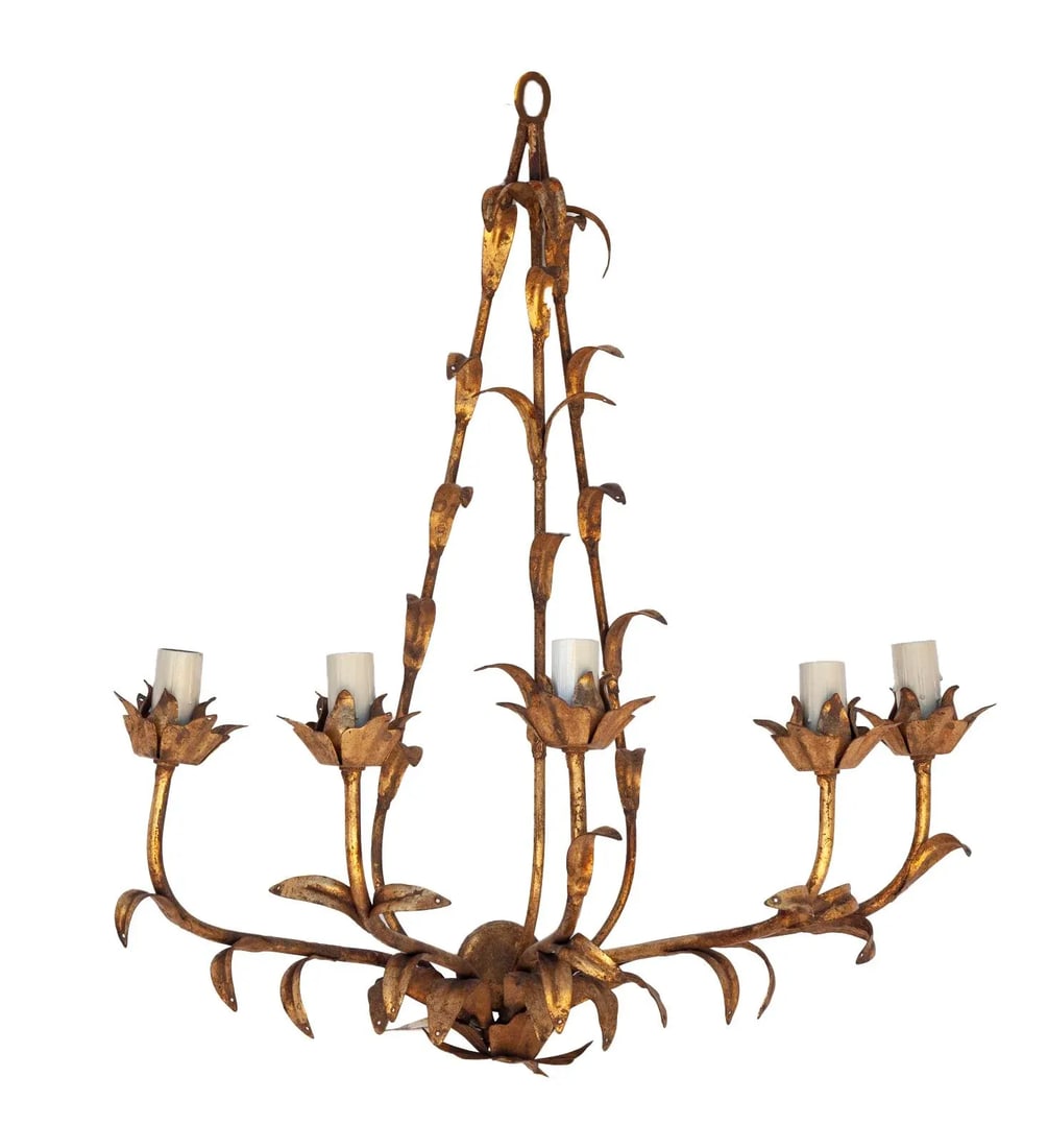 Mid 20th Century Italian Gilt Metal & Crystal Wall Sconces, Five Lights, A Pair - 4