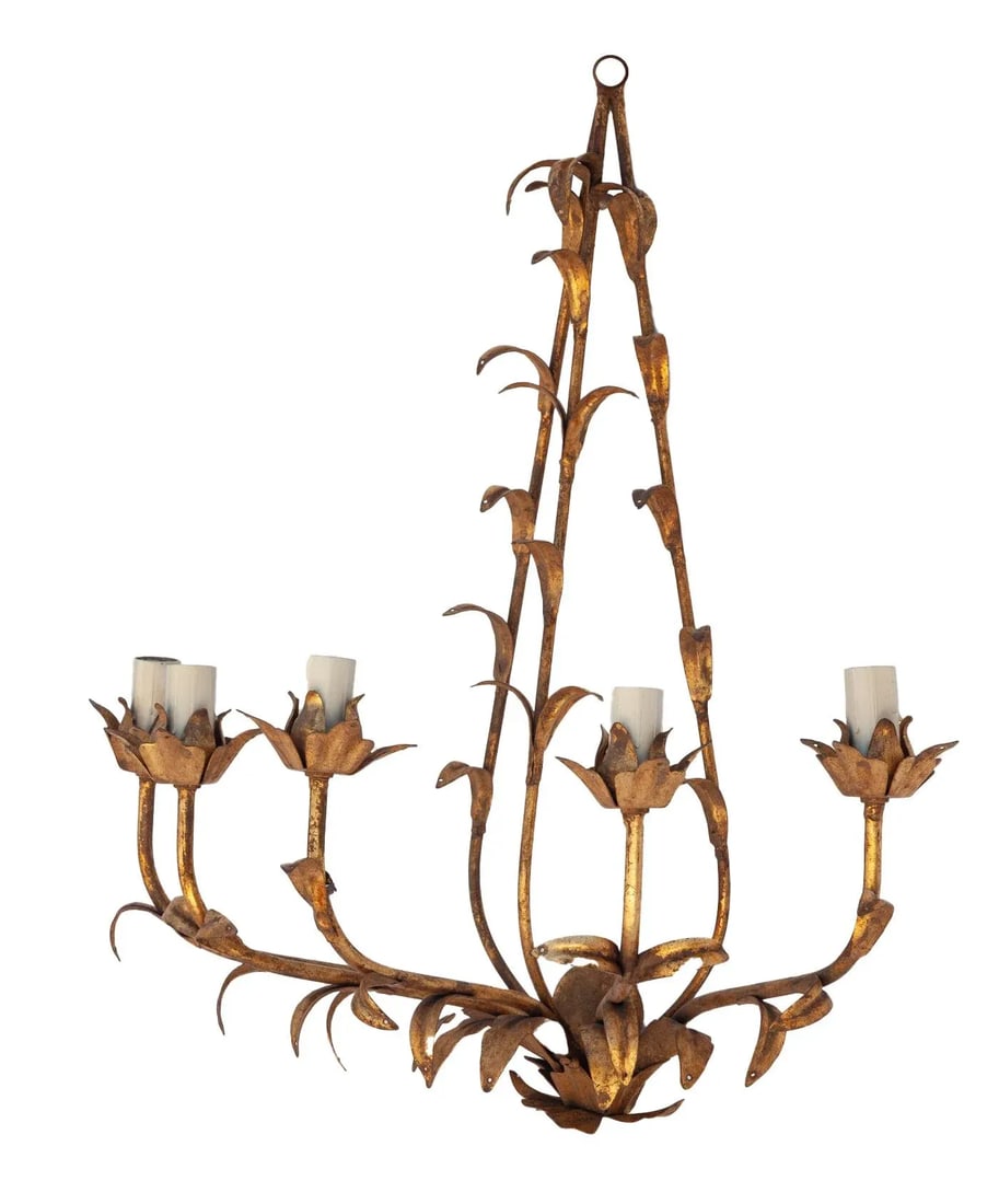Mid 20th Century Italian Gilt Metal & Crystal Wall Sconces, Five Lights, A Pair - 6