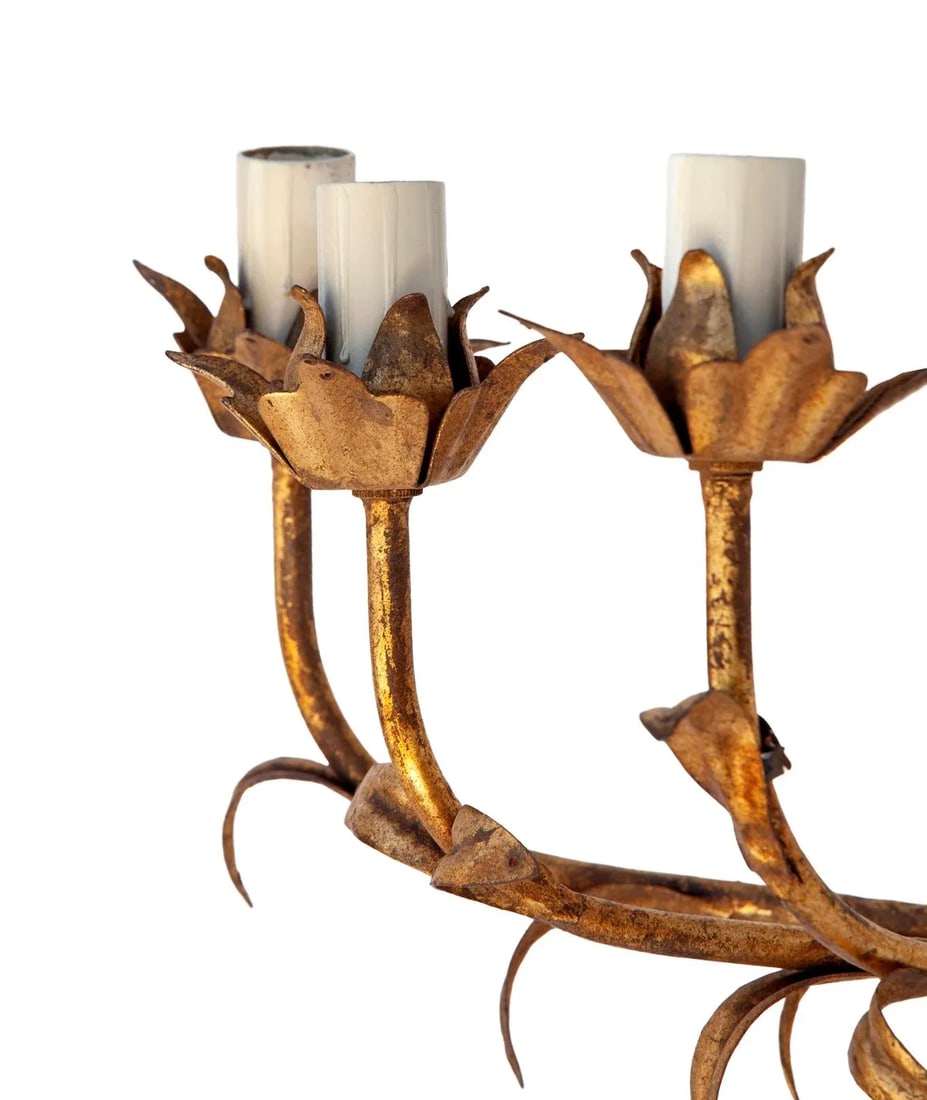 Mid 20th Century Italian Gilt Metal & Crystal Wall Sconces, Five Lights, A Pair - 7